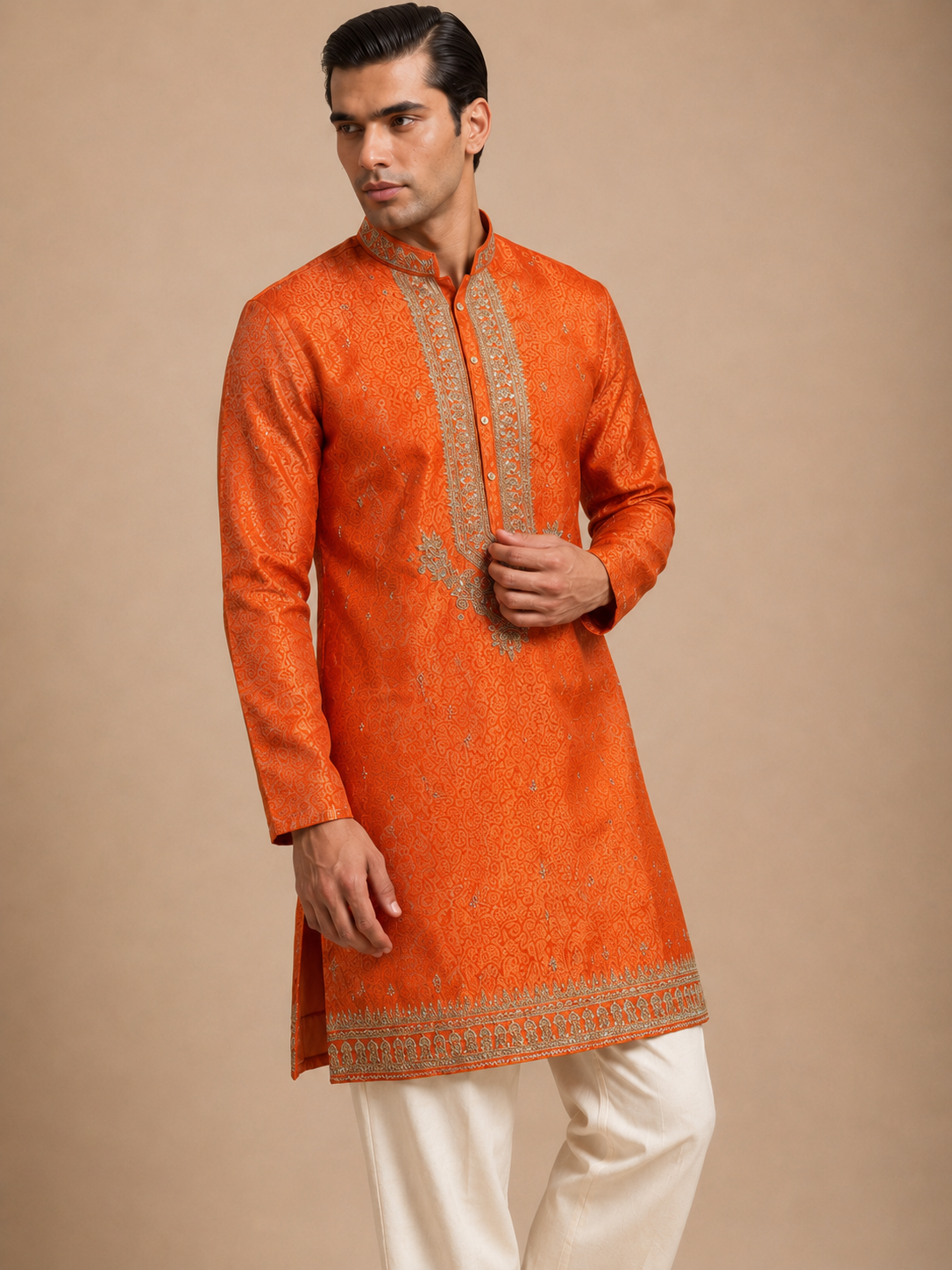 ROYAL SAFFRON EMBROIDERED KURTA