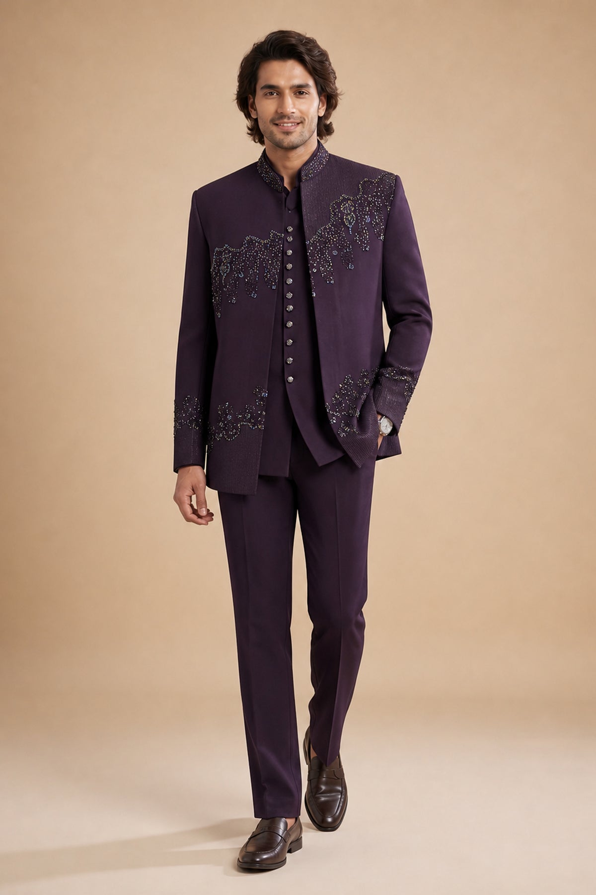 MEN'S DEEP WINE INDO-WESTERN