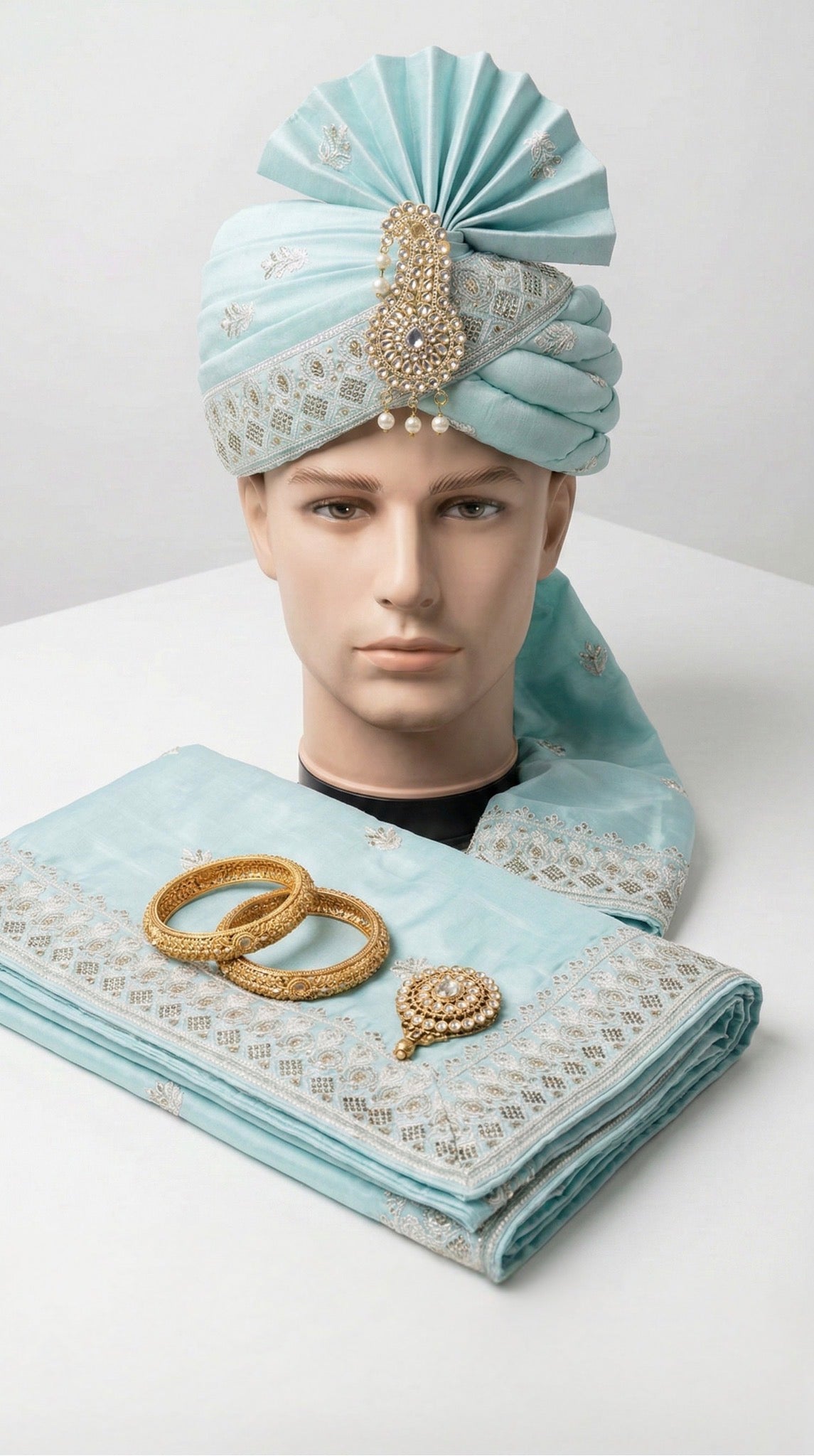 ROYAL SKY BLUE GROOM SAFA AND SHAWL