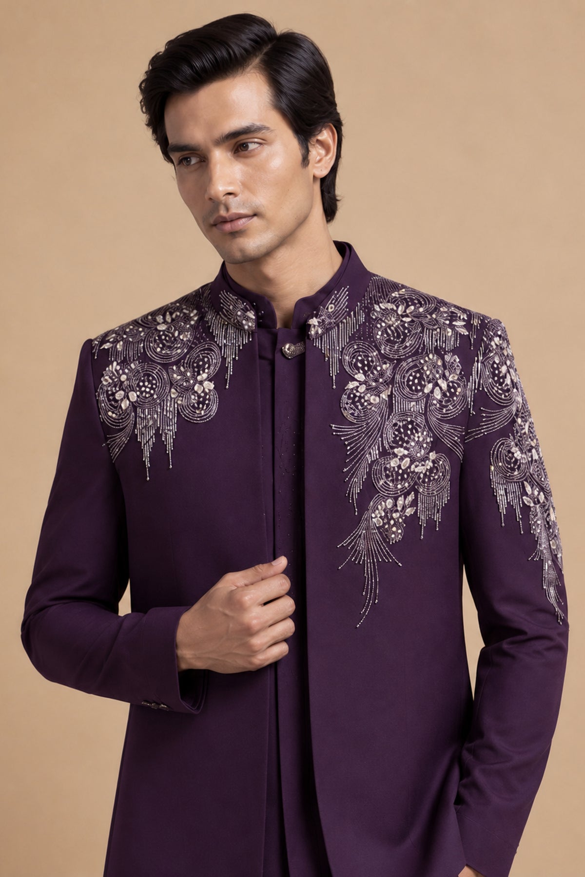 ROYAL WINE EMBROIDERED DESIGNER INDO-WESTERN