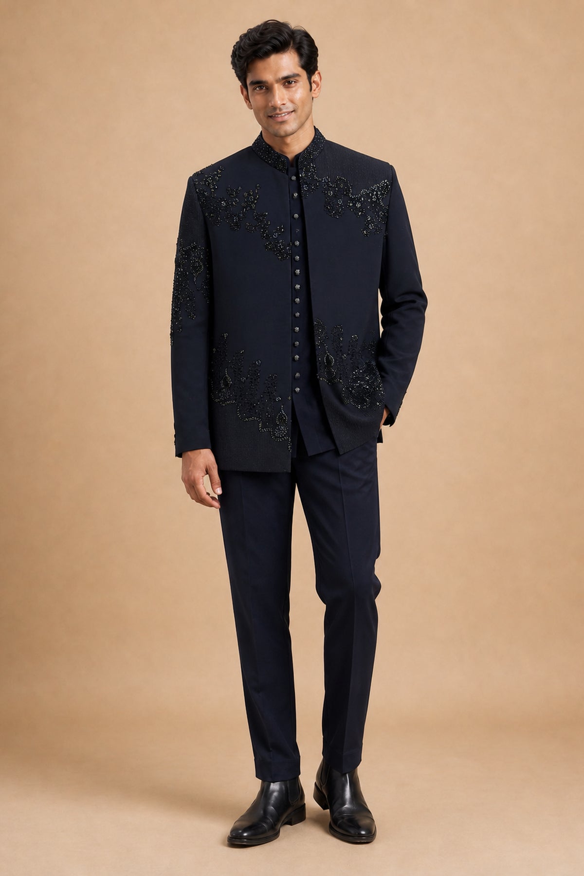 MEN'S  DEEP BLUE INDO-WESTERN SUIT