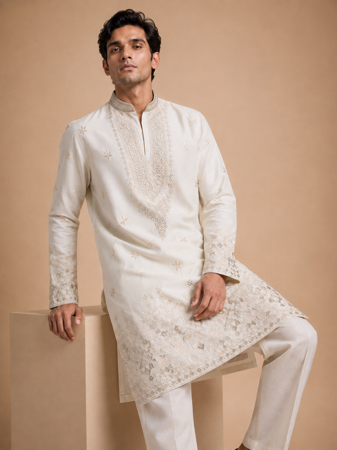 IVORY ROYAL EMBROIDERED KURTA SET