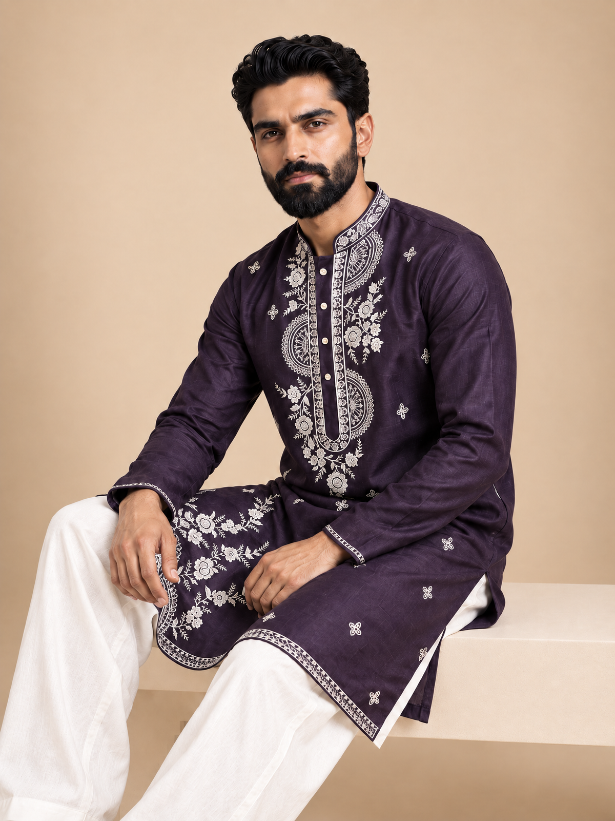 MIDNIIGHT PURPLE  EMBROIDERED KURTA