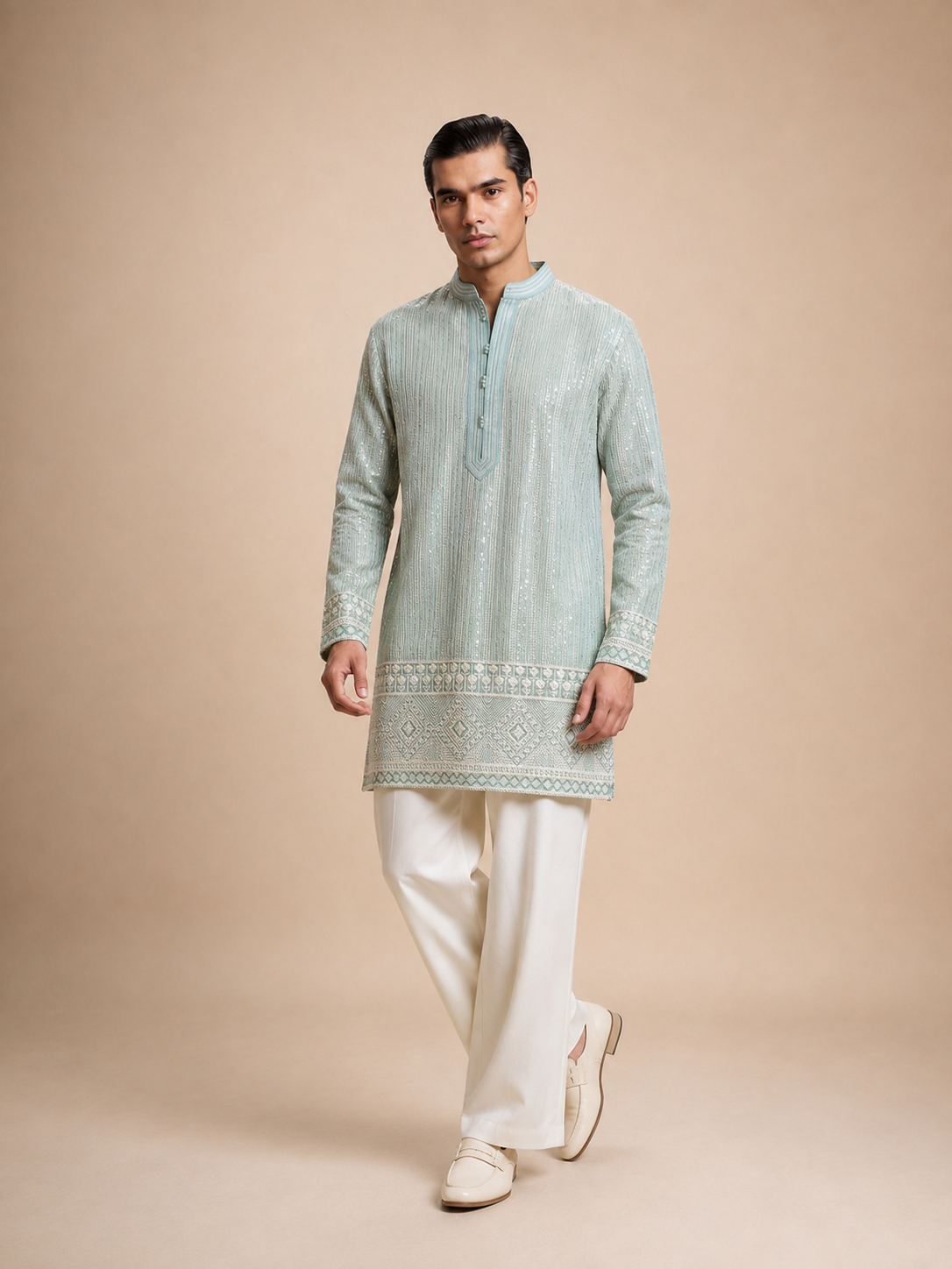 ZARI STRIPED EMBROIDERED KURTA