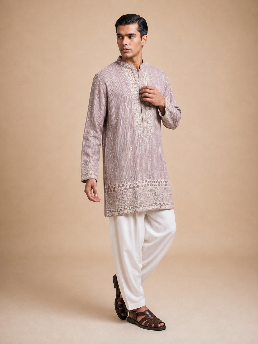 ZARI STRIPED EMBROIDERED KURTA
