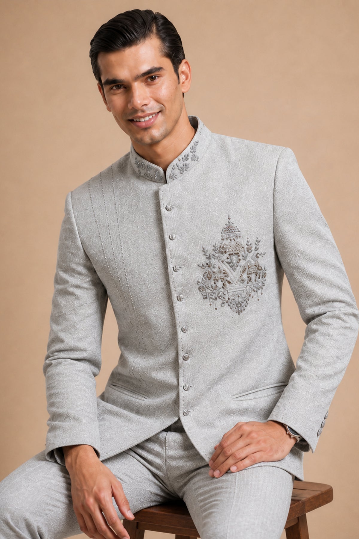 LIGHT GREY DESIGNER INDO-WESTERN