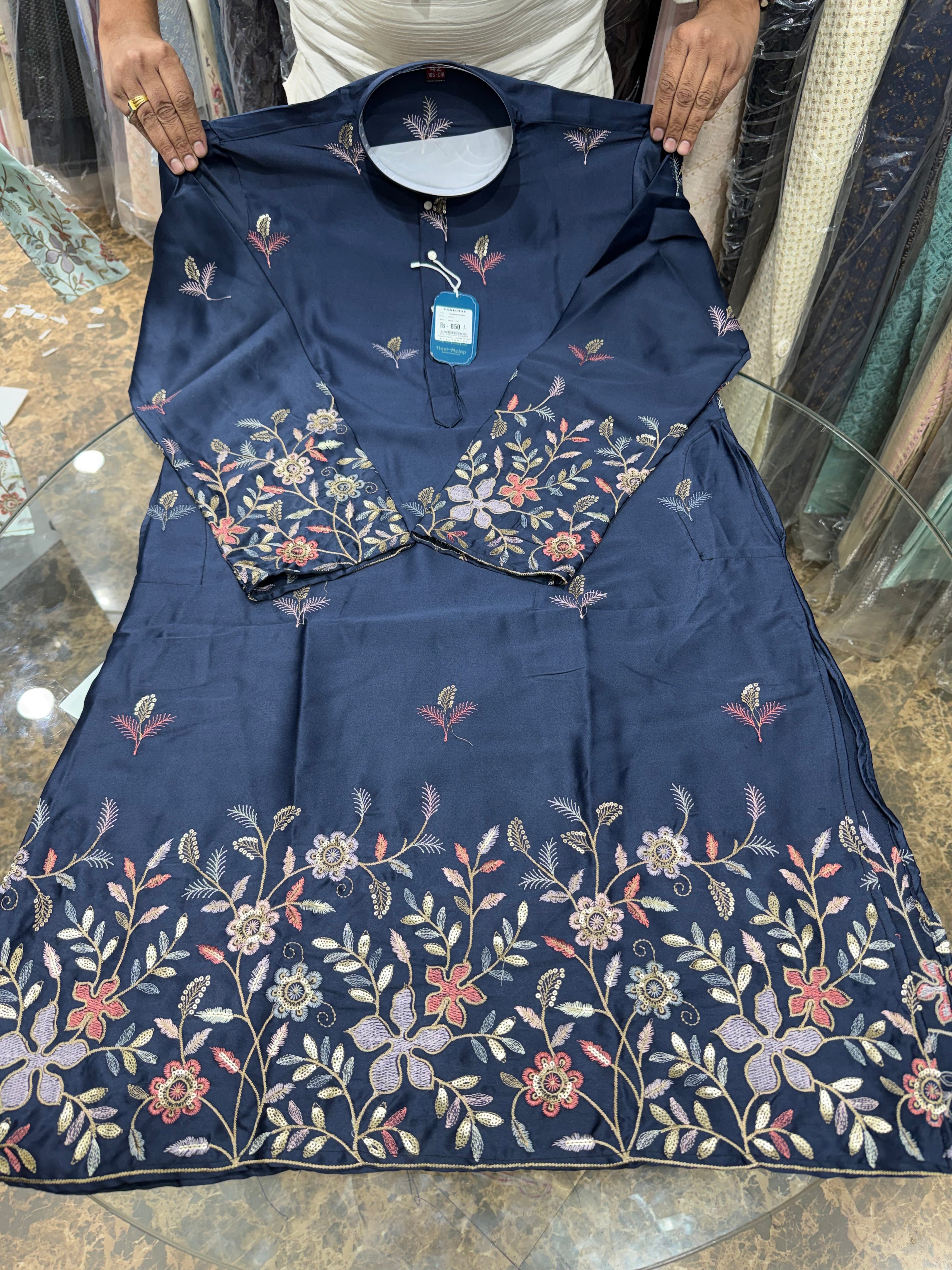 NAVY BLUE PANELING KURTA
