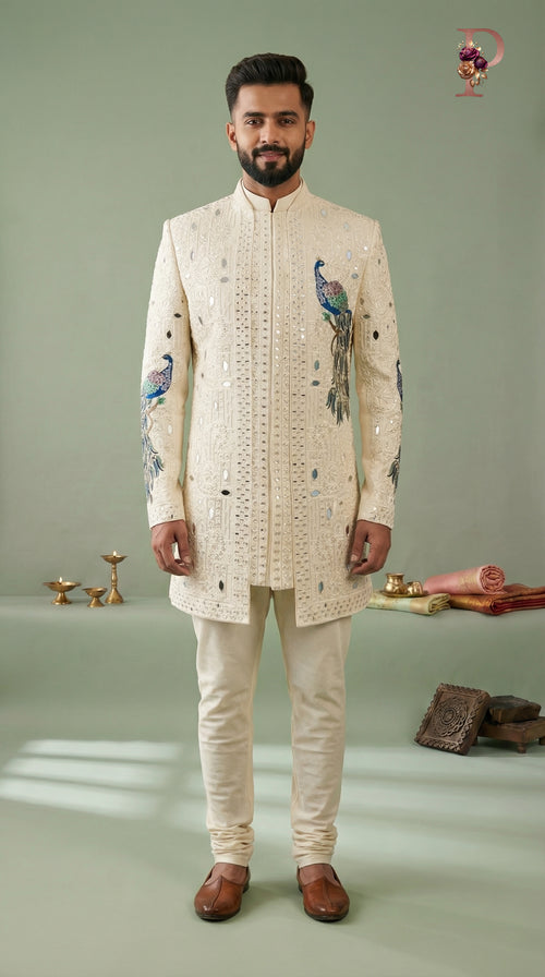 PEACOCK EMBROIDERED INDOWESTERN JACKET SET