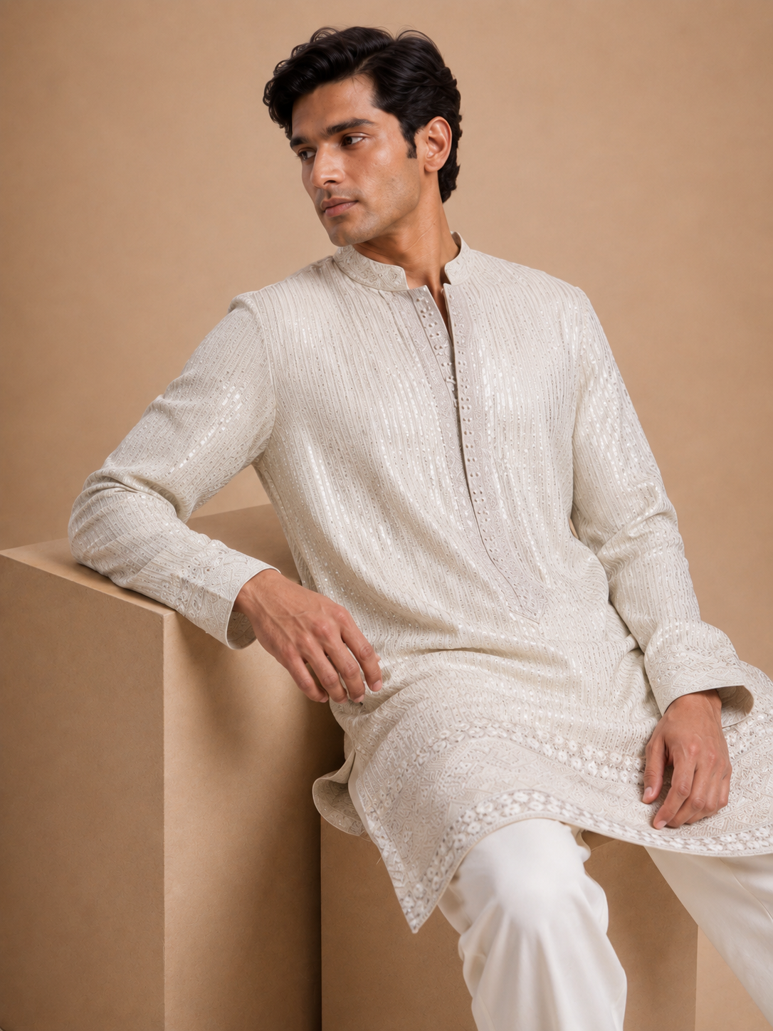 ZARI STRIPED EMBROIDERED KURTA