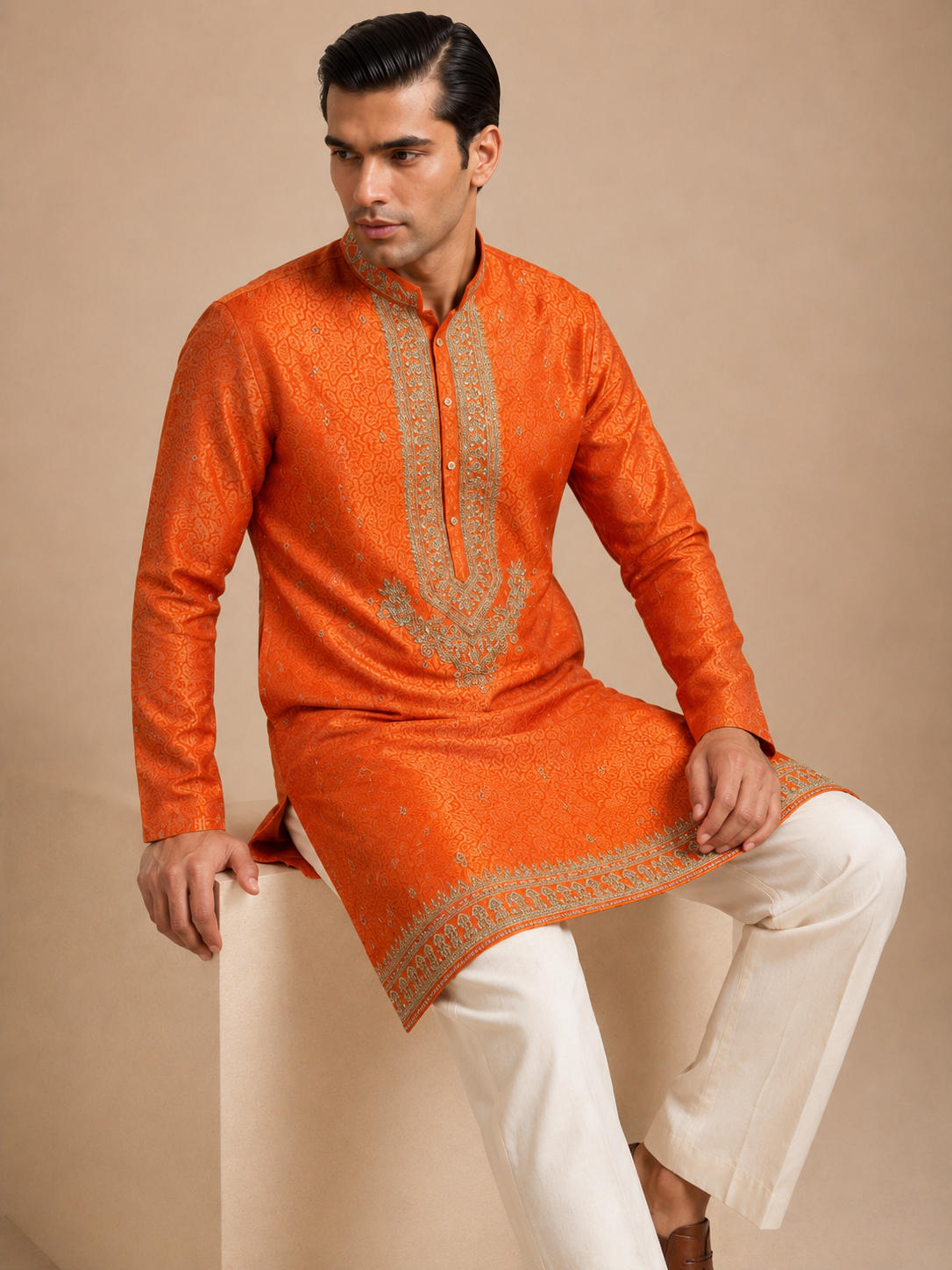 ROYAL SAFFRON EMBROIDERED KURTA
