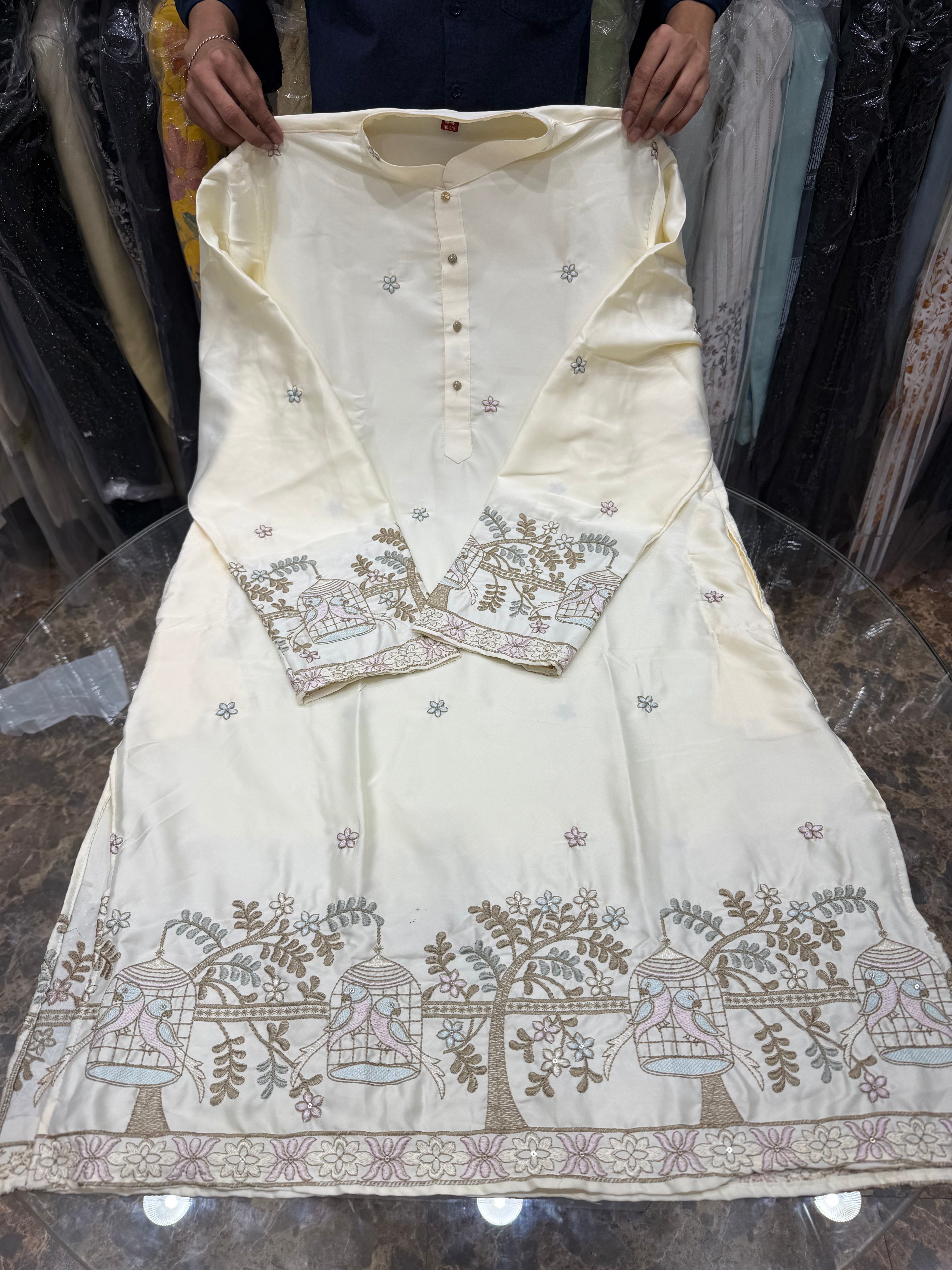 CREAM PANELLING KURTHA