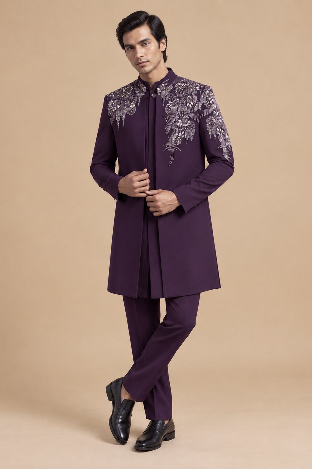 ROYAL WINE EMBROIDERED DESIGNER INDO-WESTERN