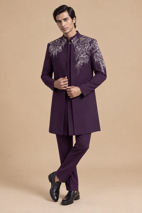 ROYAL WINE EMBROIDERED DESIGNER INDO-WESTERN