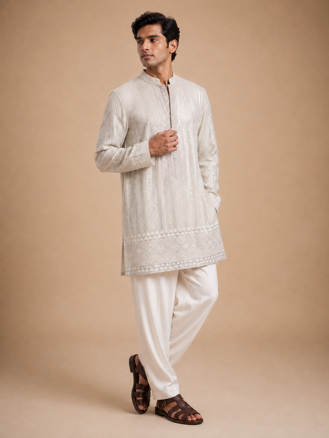 ZARI STRIPED EMBROIDERED KURTA