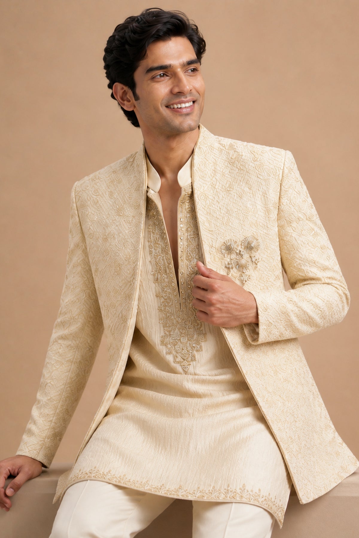 IVORY EMBROIDERED INDOWESTERN