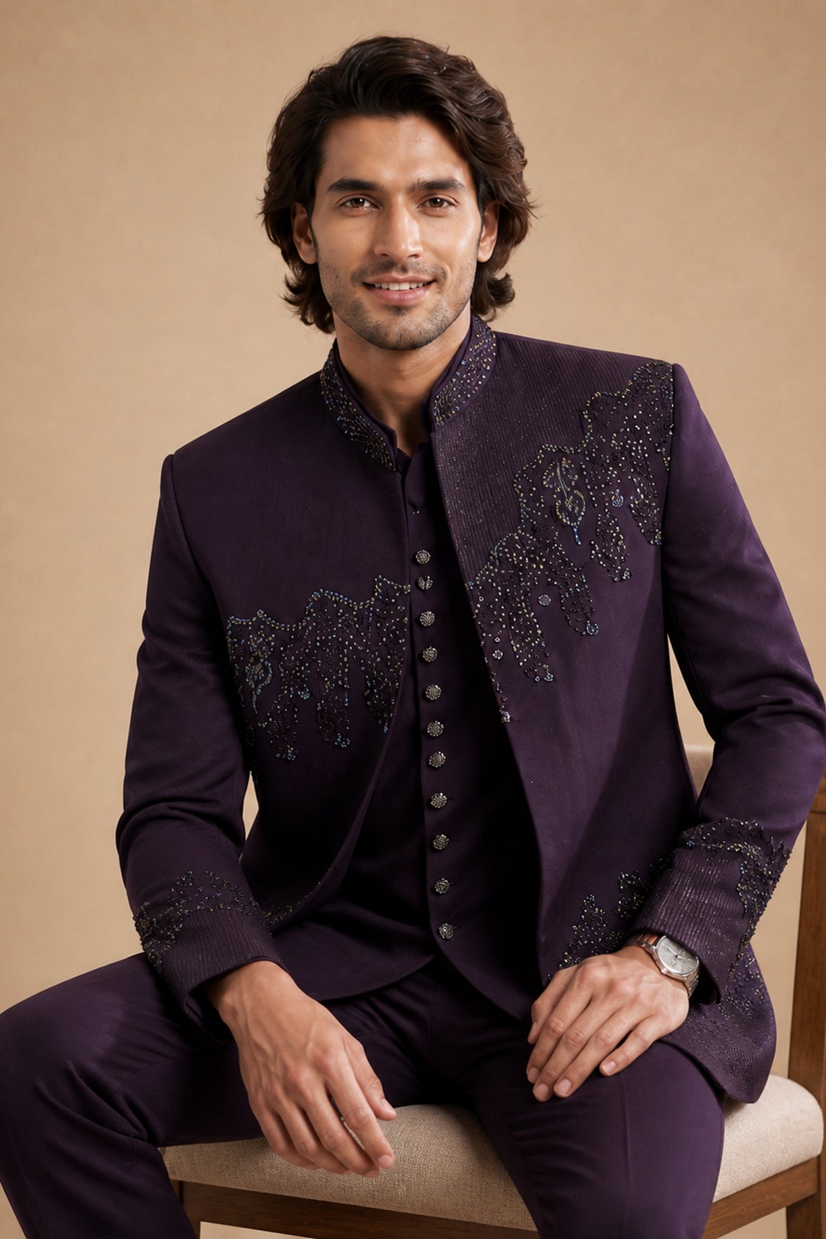 MEN'S DEEP WINE INDO-WESTERN