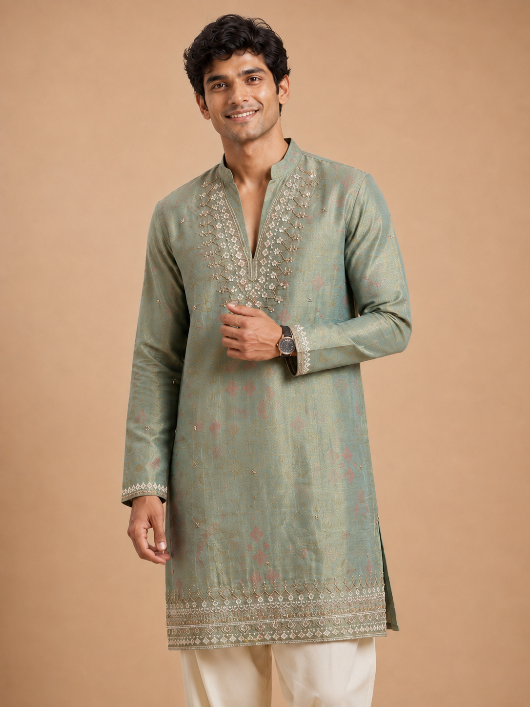 PASTEL GREEN ZARI EMBROIDERED KURTA