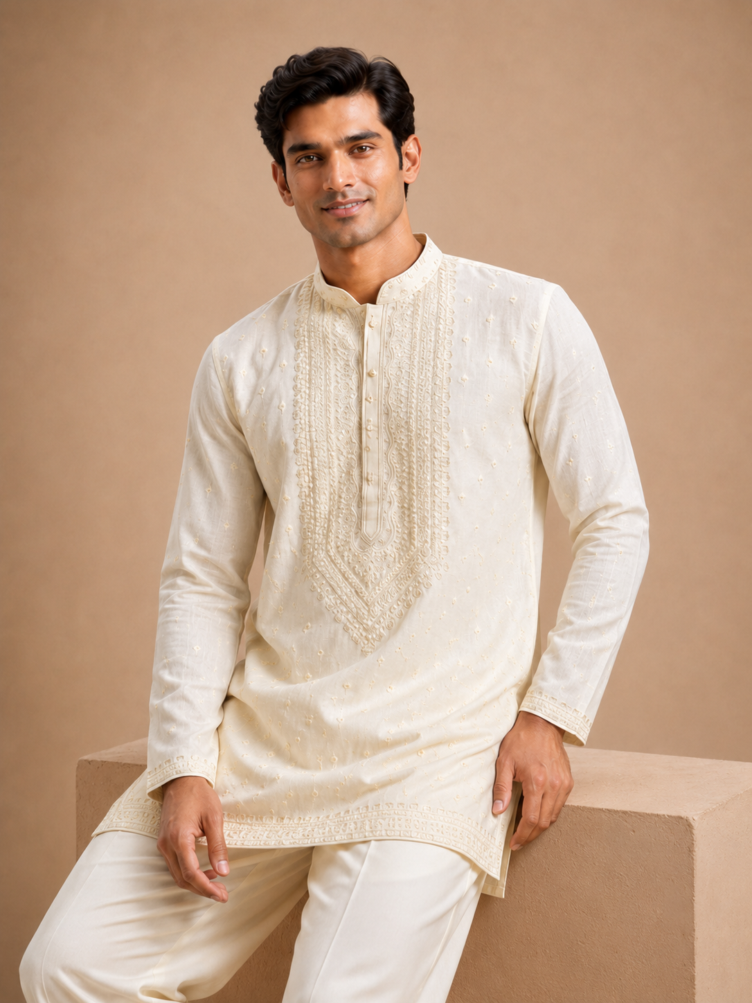 WHITE EMBROIDERED KURTA
