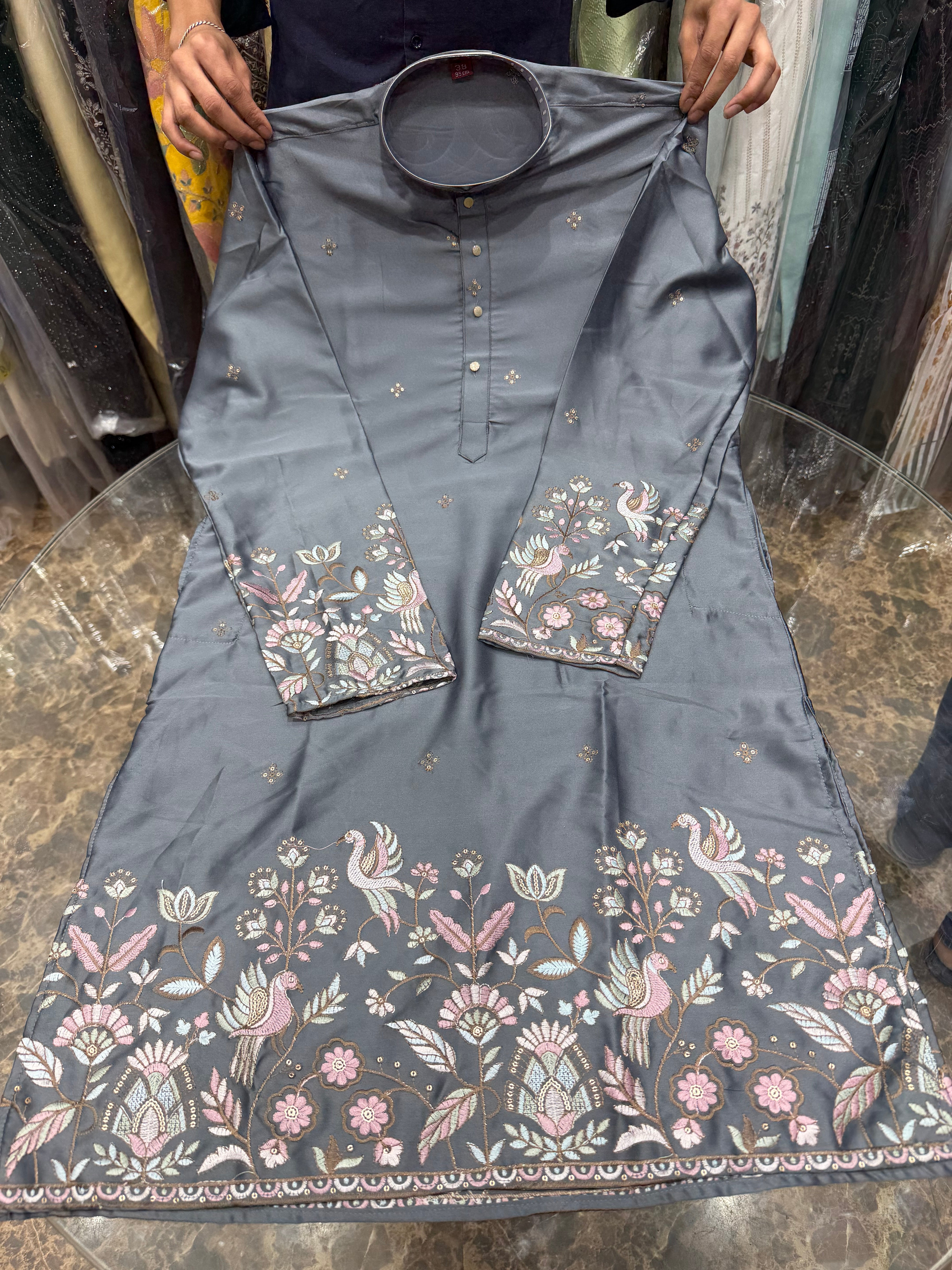 GREY PANELLING KURTHA