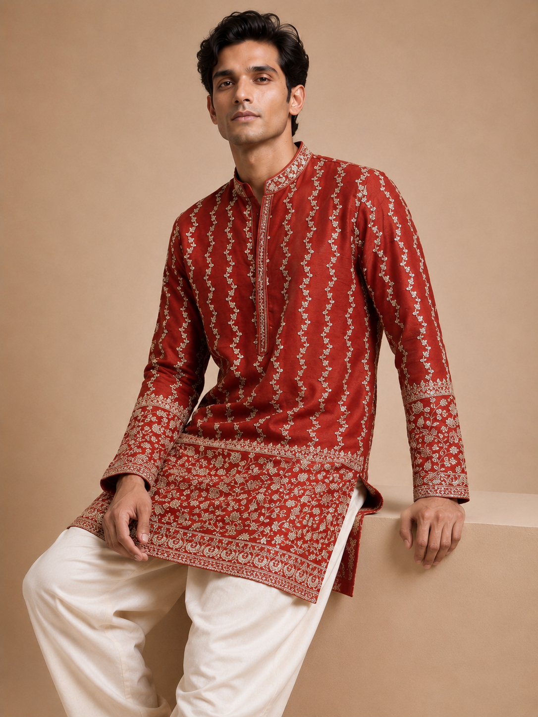 ROYAL CRIMSON EMBROIDERED KURTA