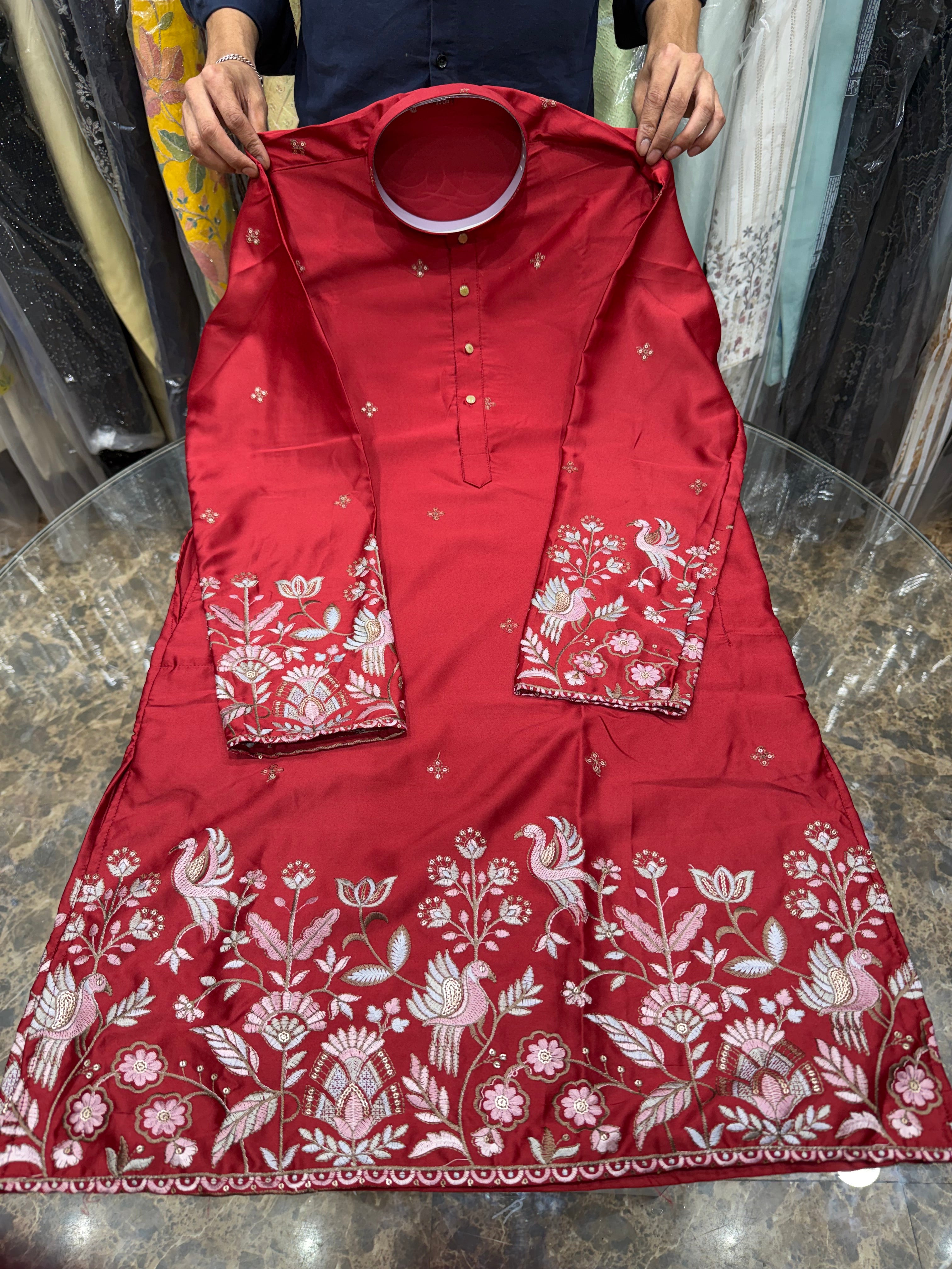 RED PANELLING KURTHA