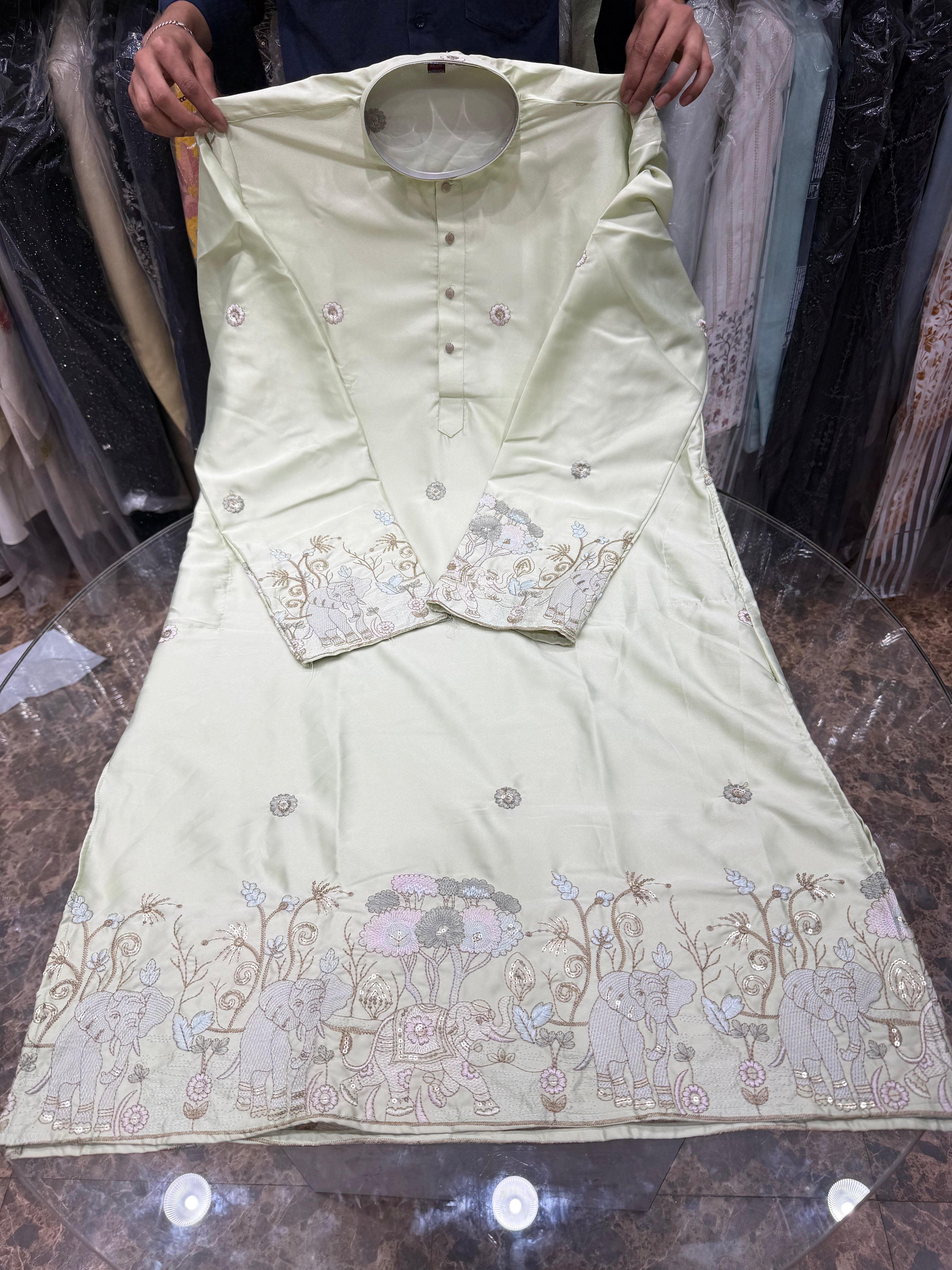 CREAM PANELLING KURTHA