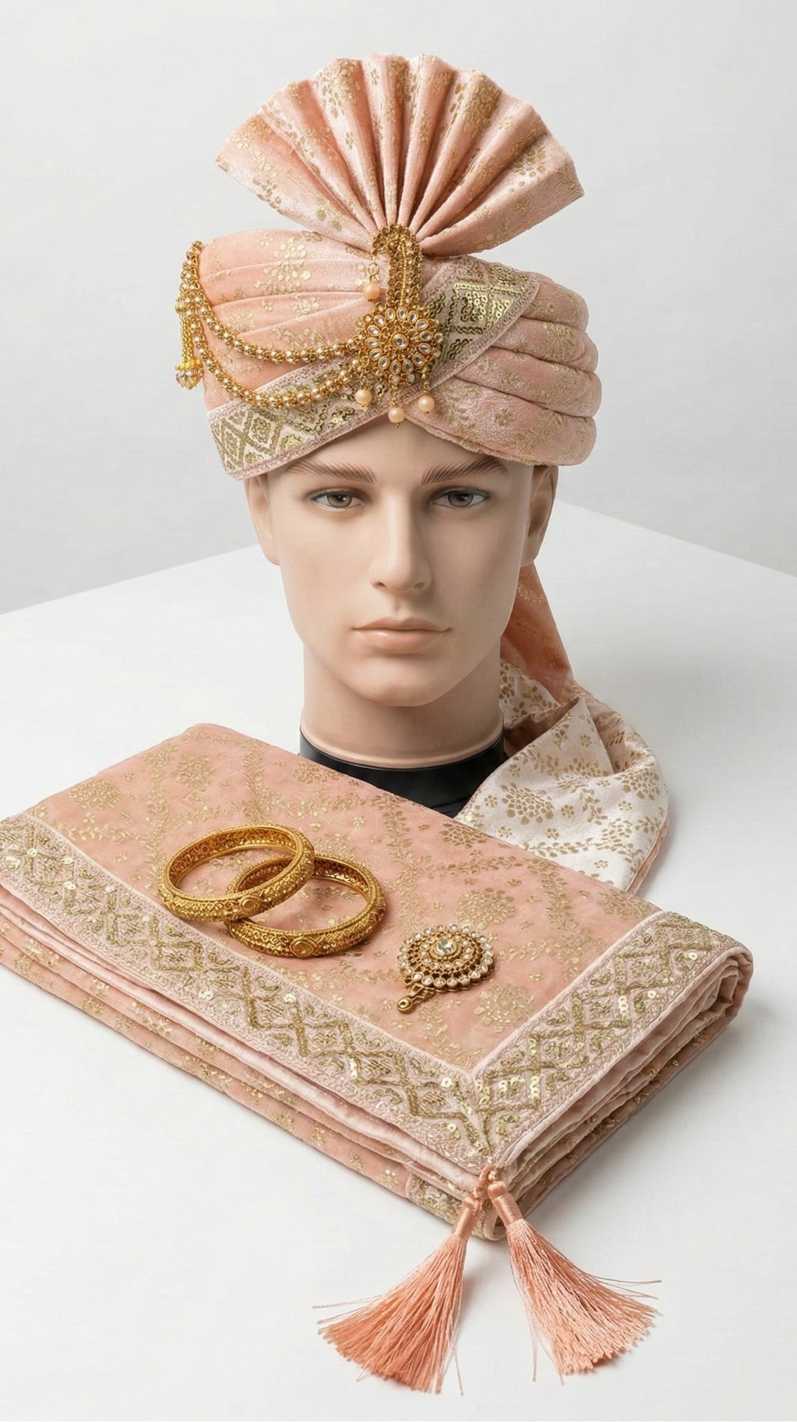 ROYAL PEACH GROOM SAFA AND SHAWL