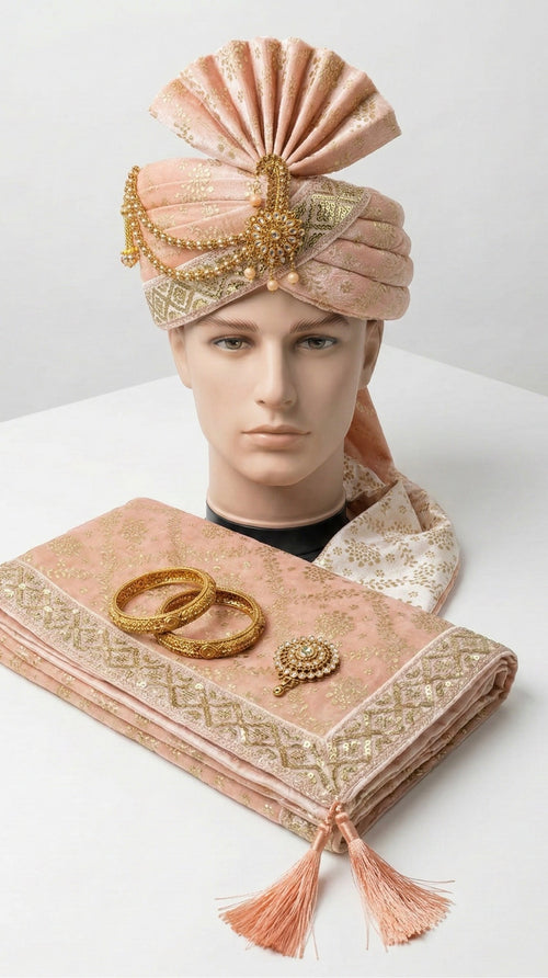 ROYAL PEACH GROOM SAFA AND SHAWL