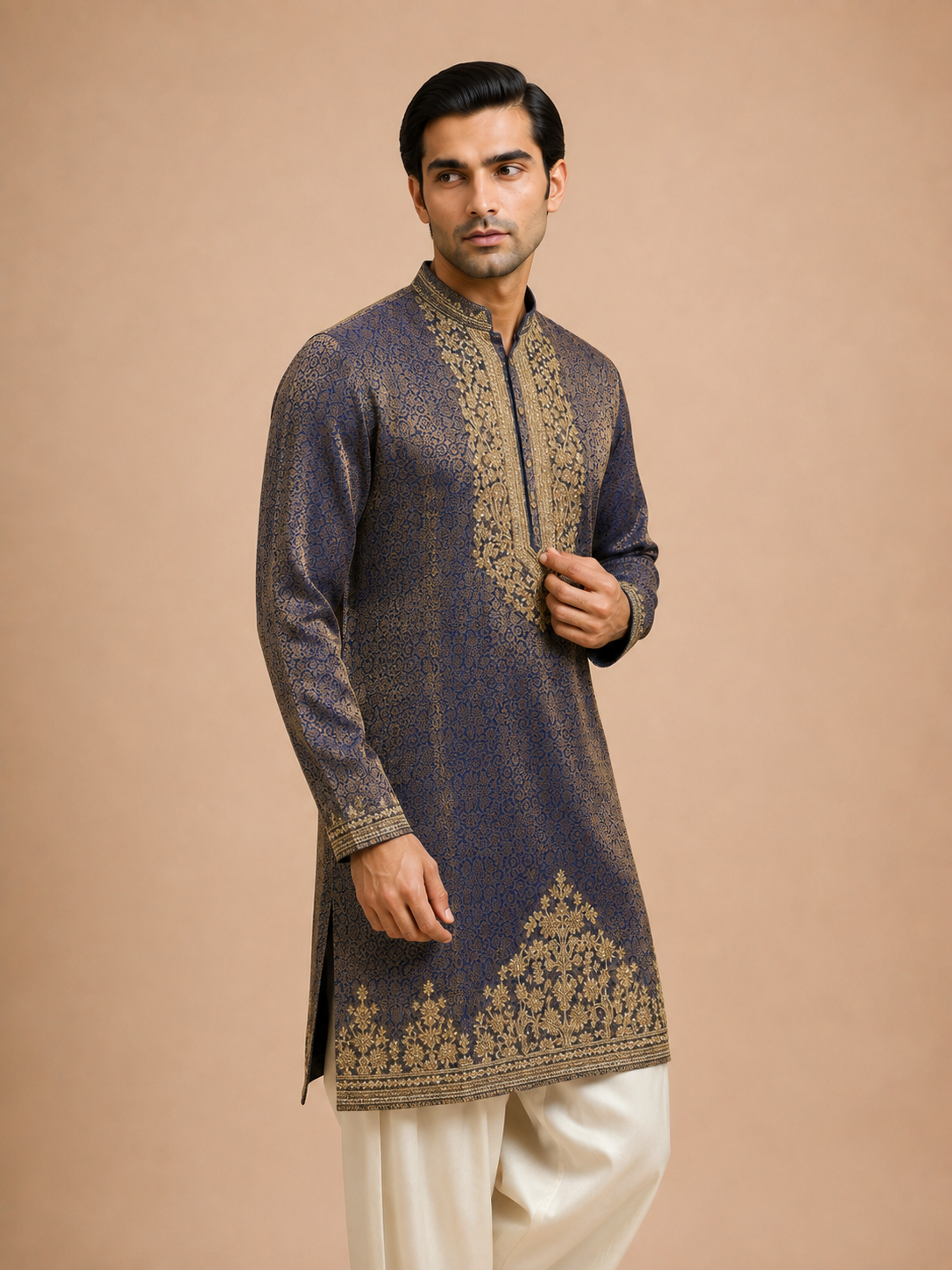 MIDNIGHT ROYAL BROCADE KURTA