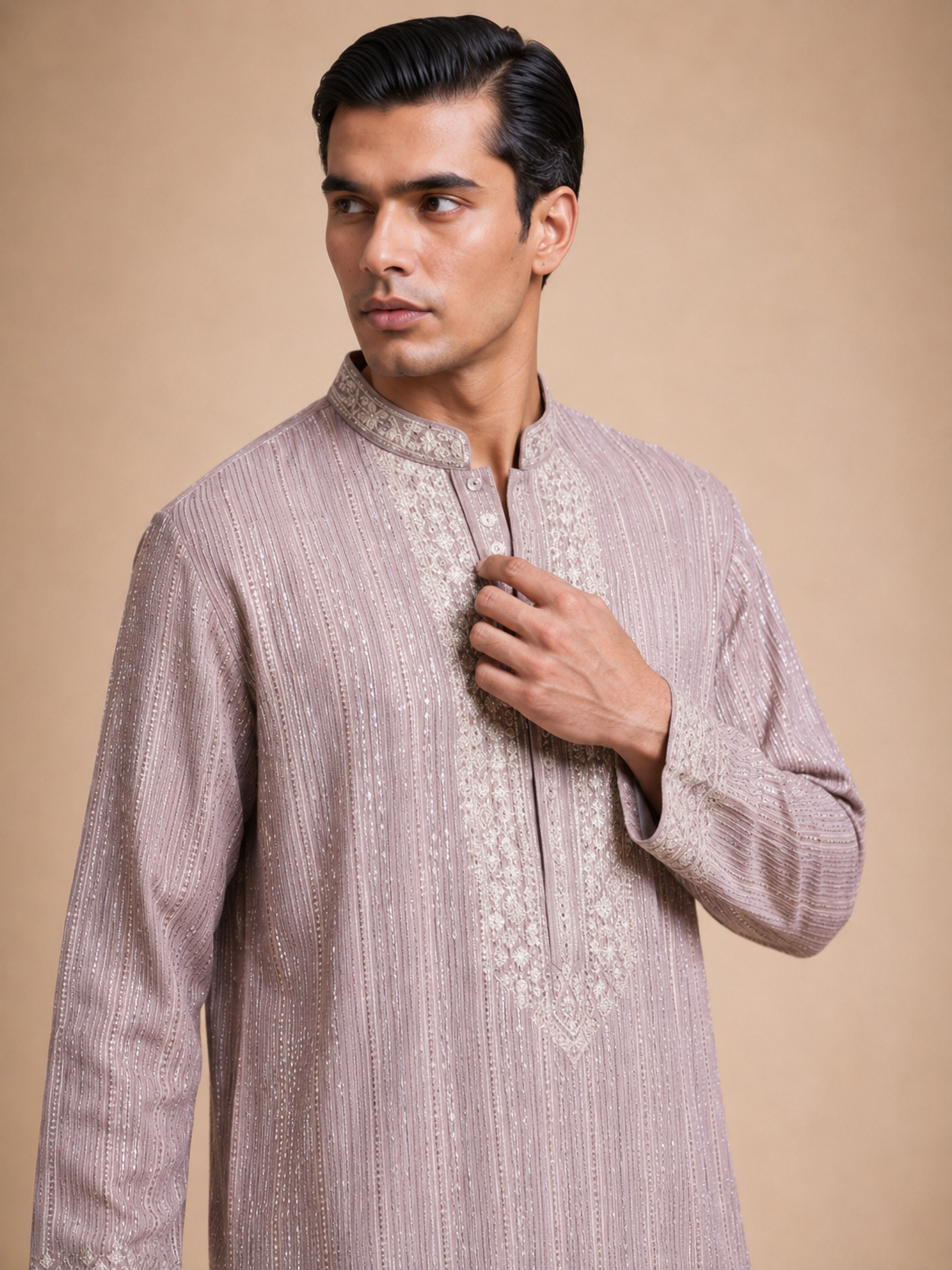 ZARI STRIPED EMBROIDERED KURTA