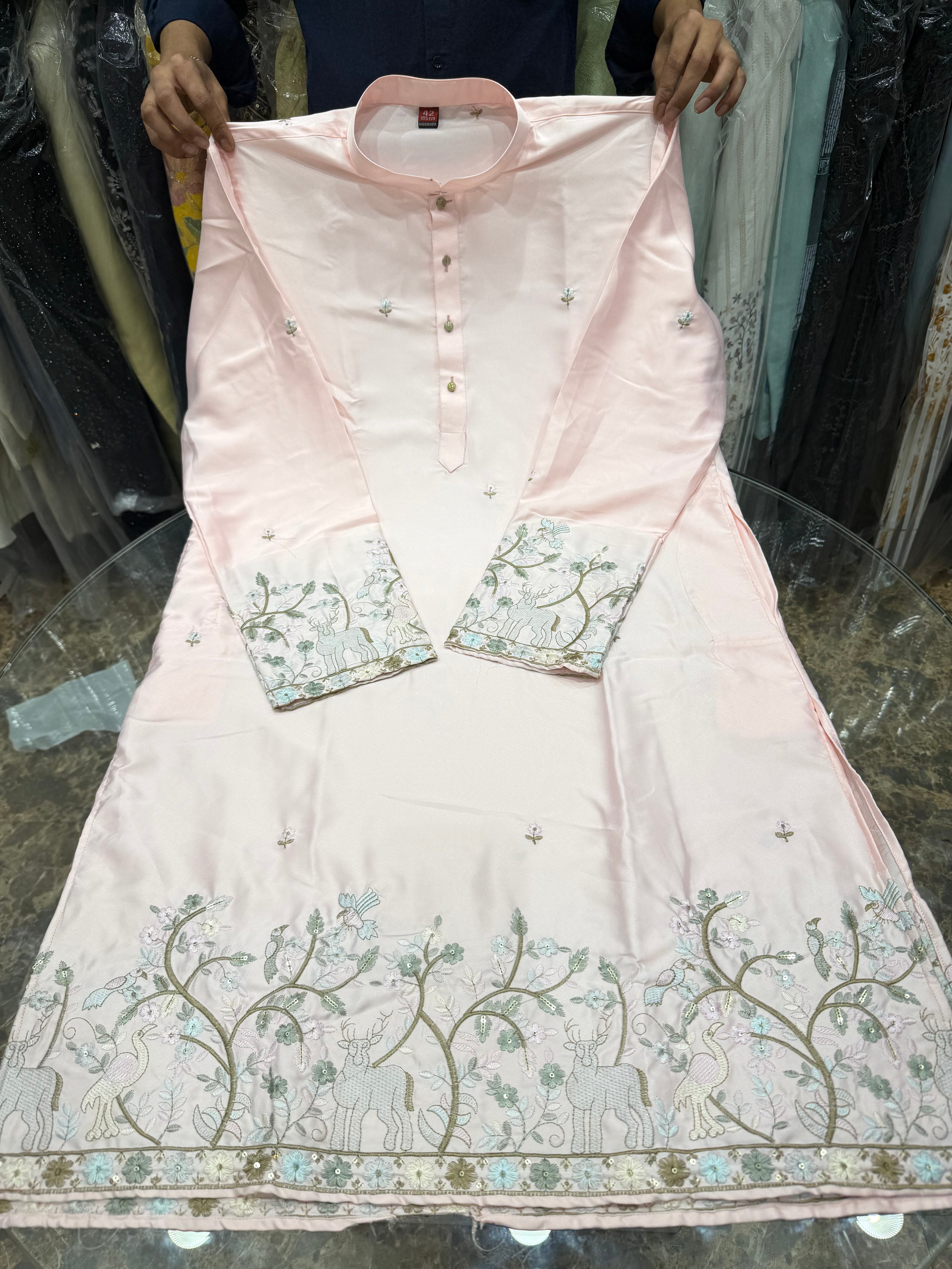 BABY PINK PANELLING KURTHA