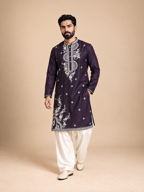 MIDNIIGHT PURPLE  EMBROIDERED KURTA