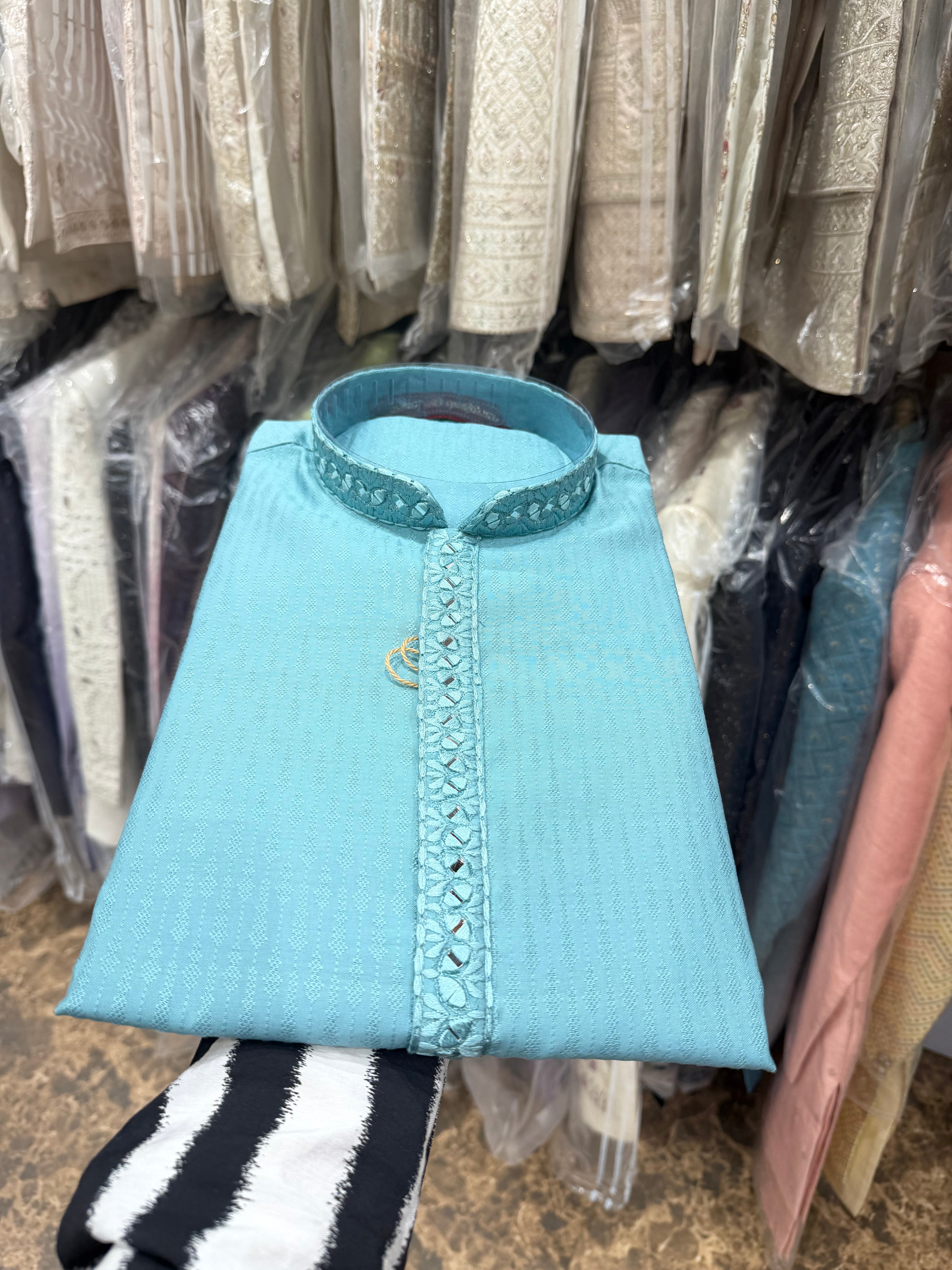 SKY BLUE MIRROR WORK DESIGNER KURTA