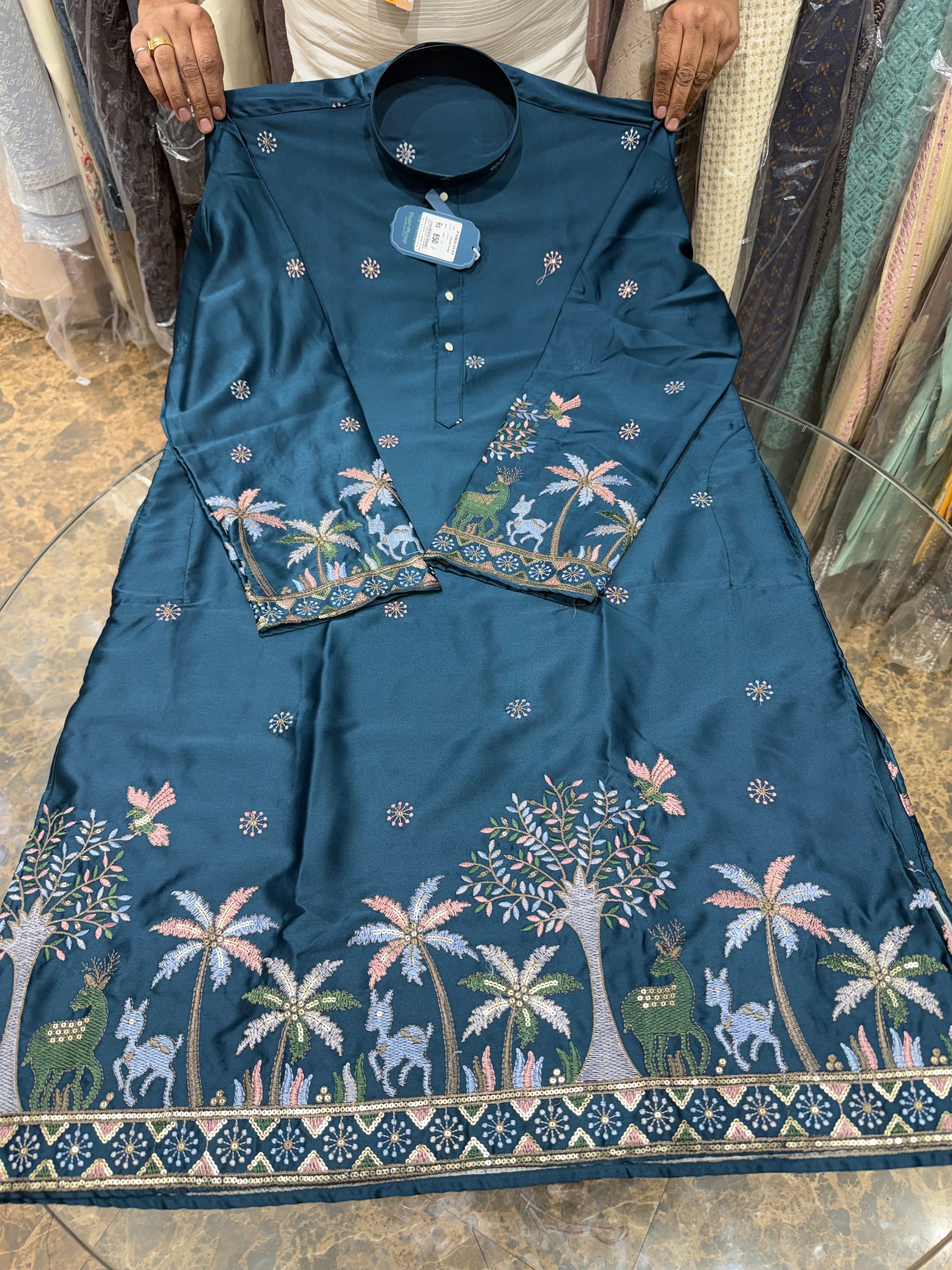 PEACOCK GREEN PANELING KURTA