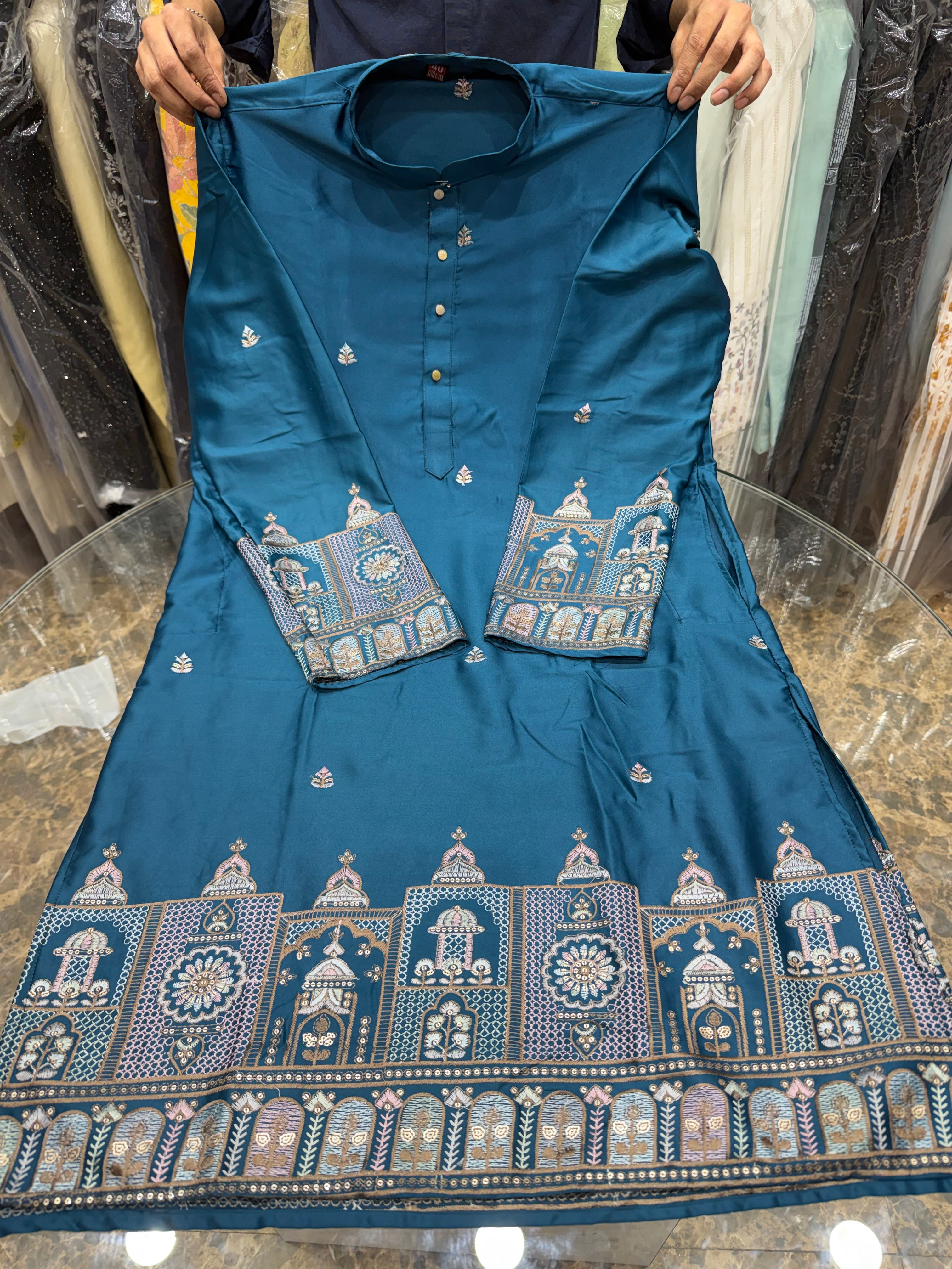 PEACOCK GREEN PANELLING KURTHA