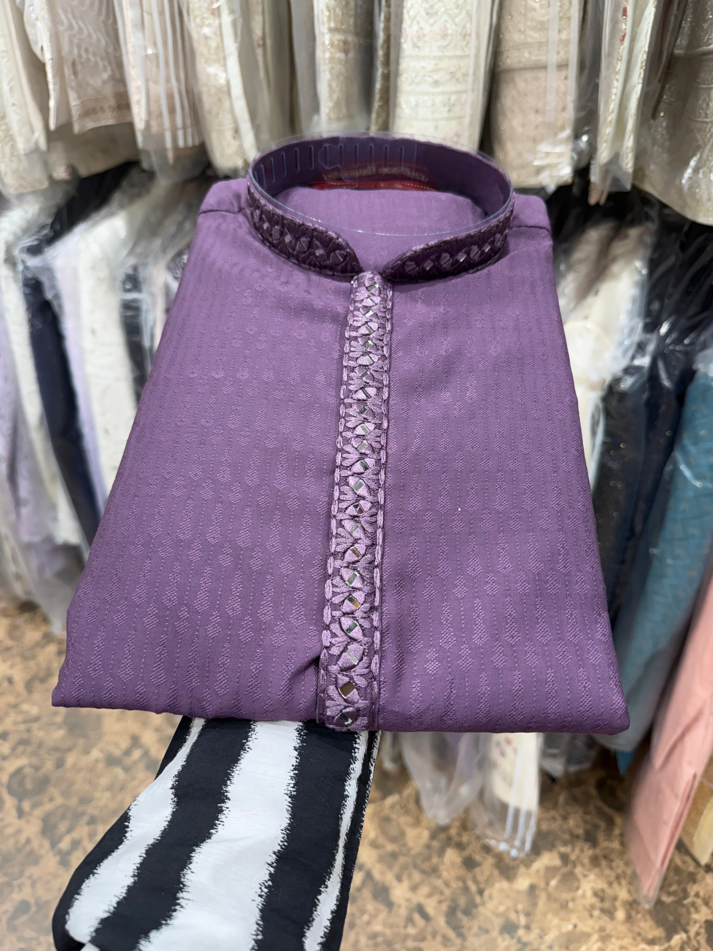 DARK PURPLE MIRROR WORK DESIGNER KURTA
