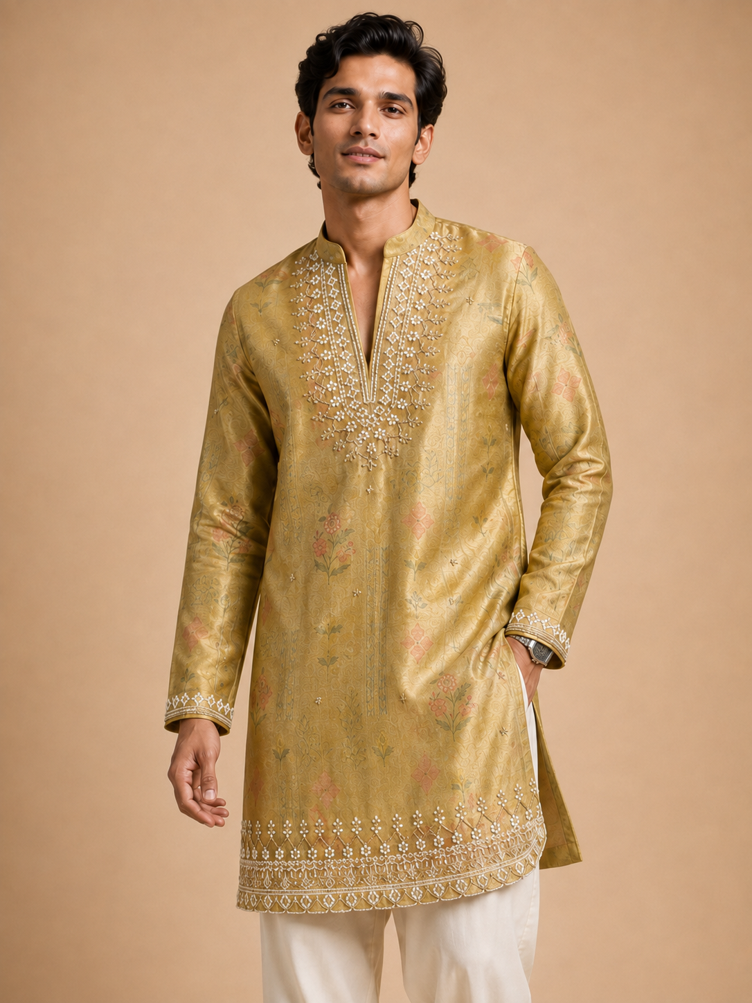PASTEL GREEN ZARI EMBROIDERED KURTA