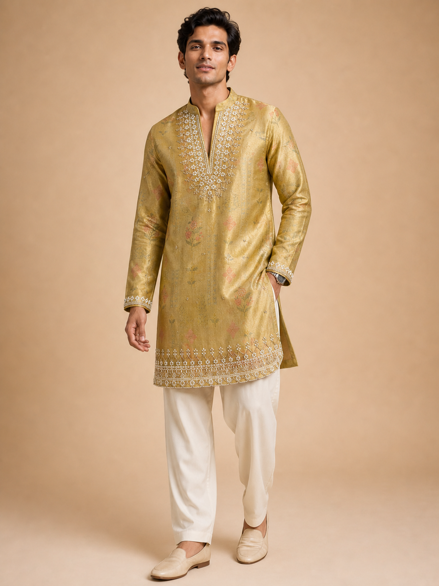 PASTEL GREEN ZARI EMBROIDERED KURTA