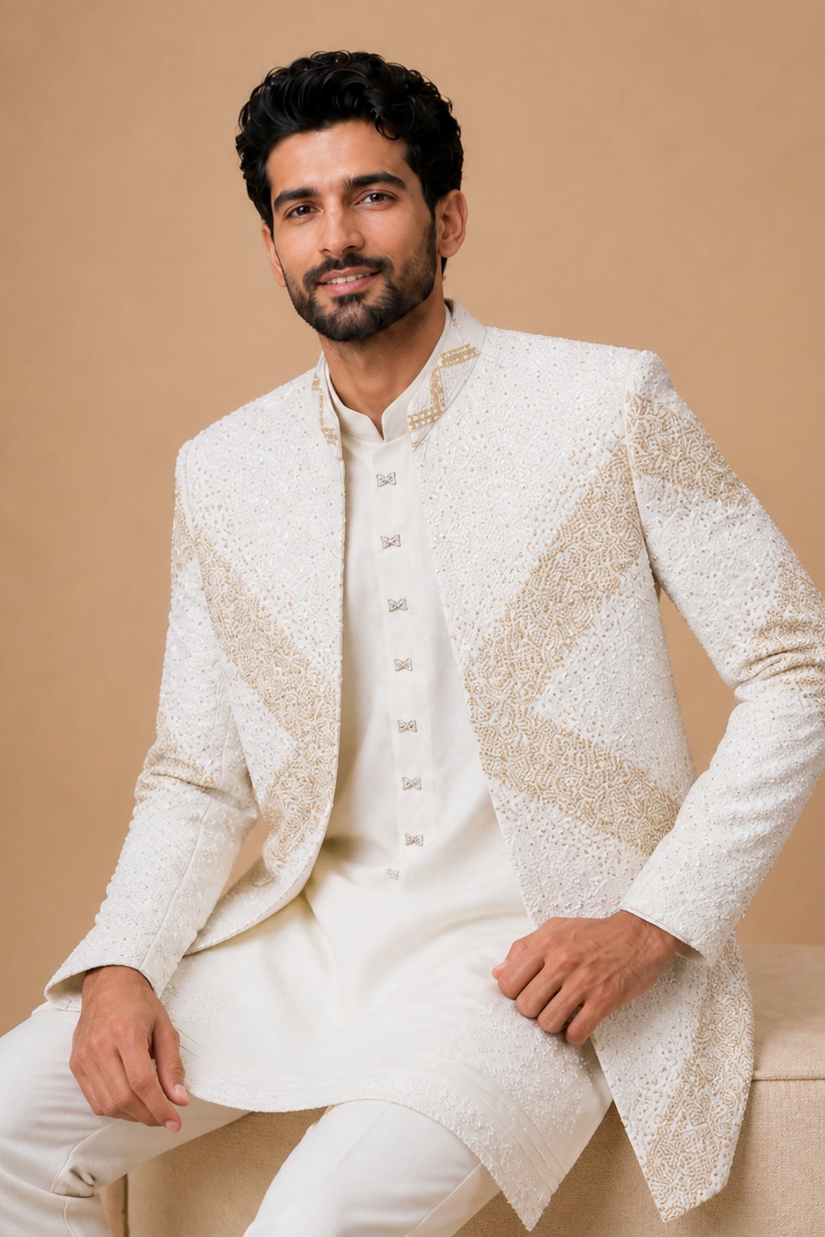 MEN'S GOLD EMBROIDERED INDO-WESTERN