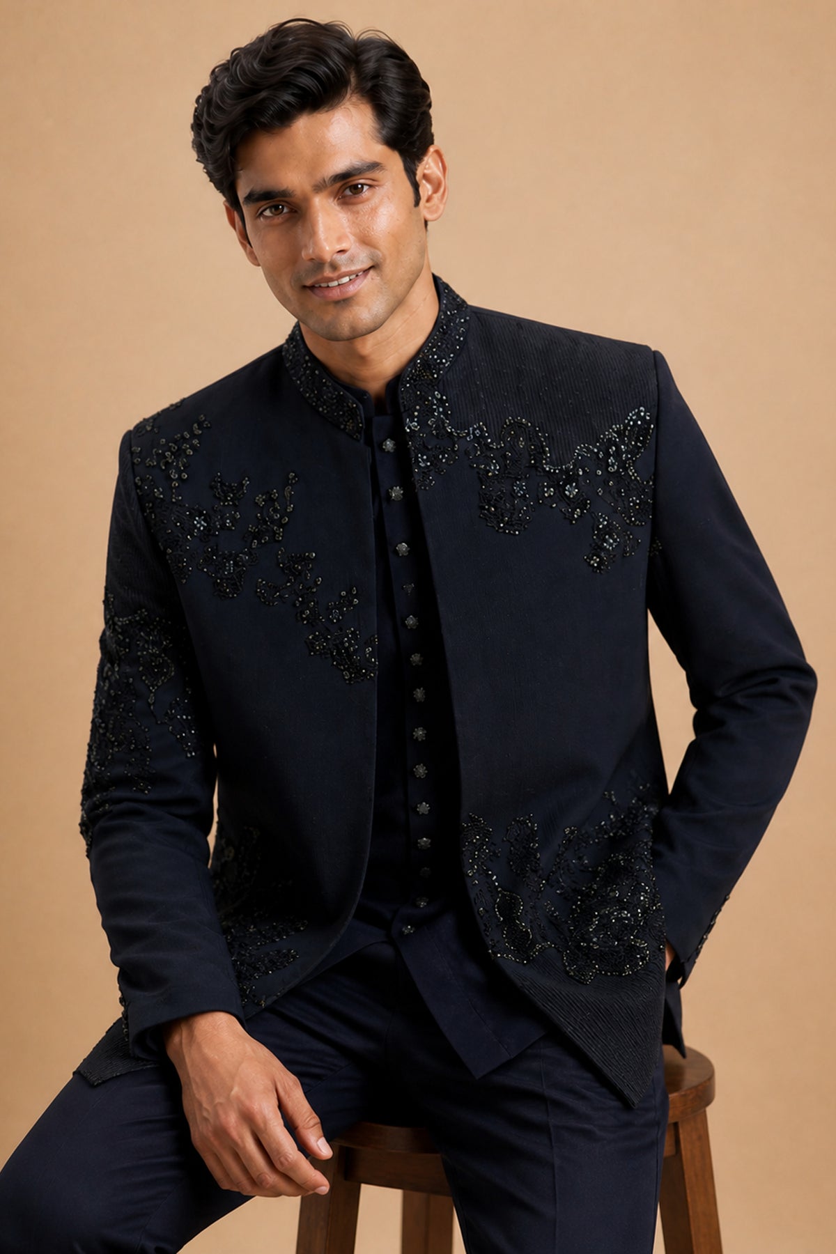 MEN'S  DEEP BLUE INDO-WESTERN SUIT