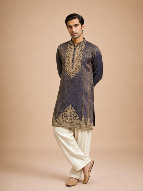 MIDNIGHT ROYAL BROCADE KURTA