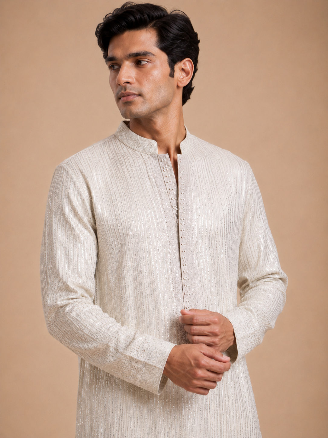 ZARI STRIPED EMBROIDERED KURTA