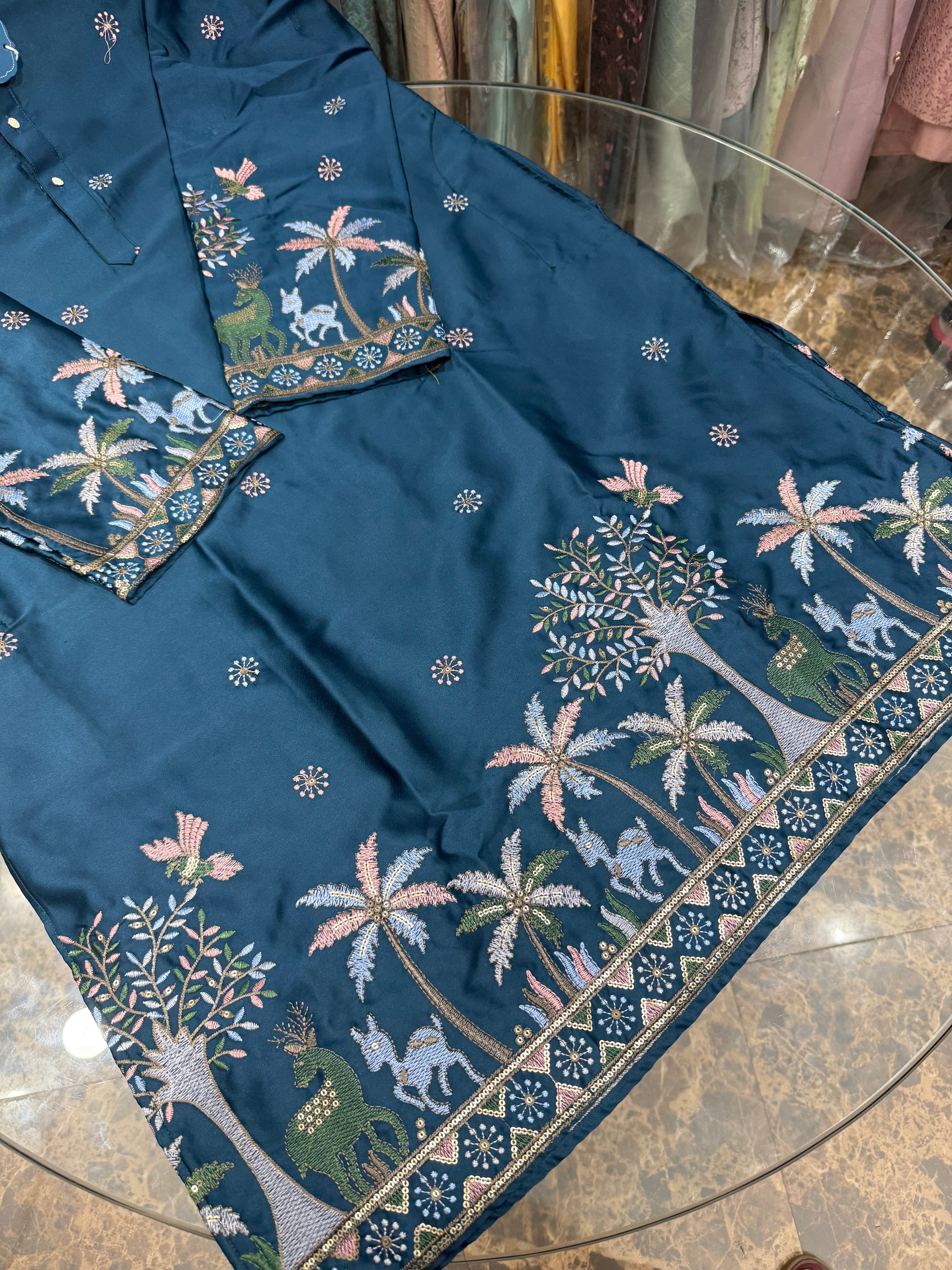PEACOCK GREEN PANELING KURTA