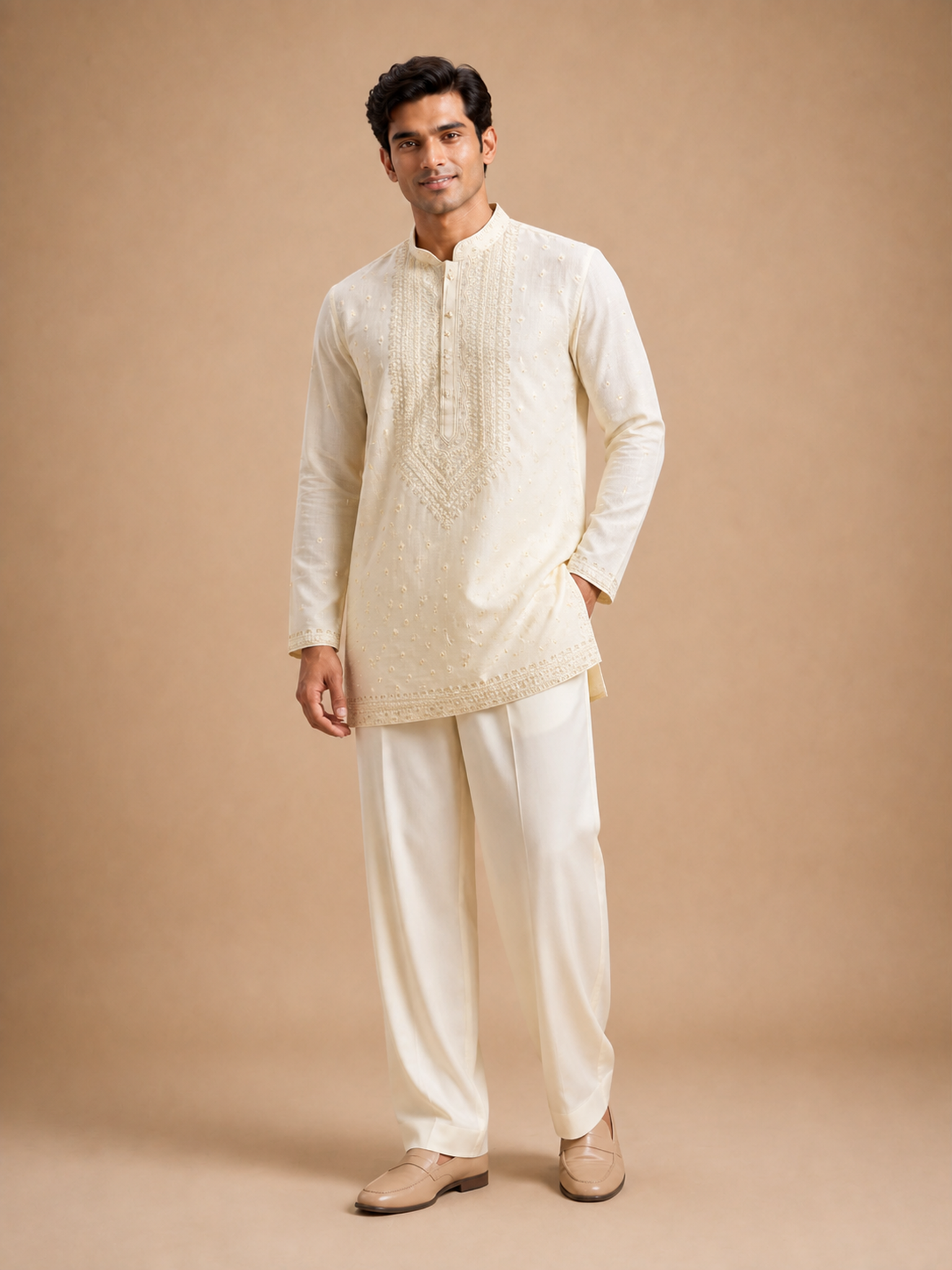 WHITE EMBROIDERED KURTA