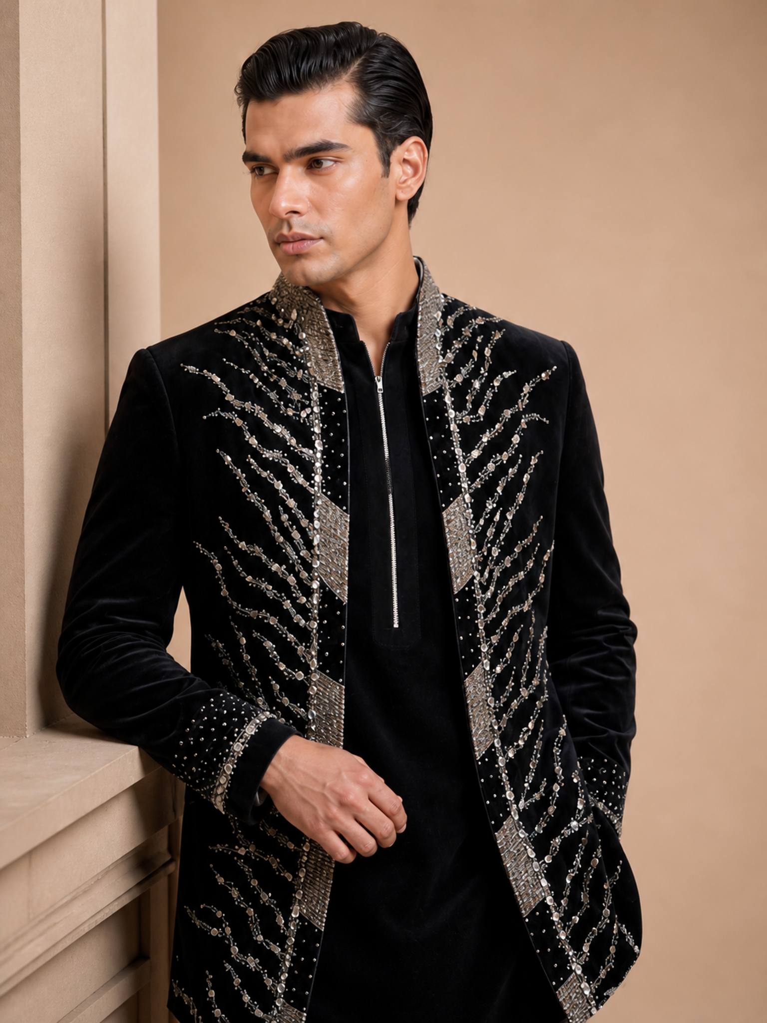 BLACK TIGER EMBROIDERED INDO-WESTERN