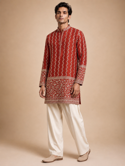 ROYAL CRIMSON EMBROIDERED KURTA