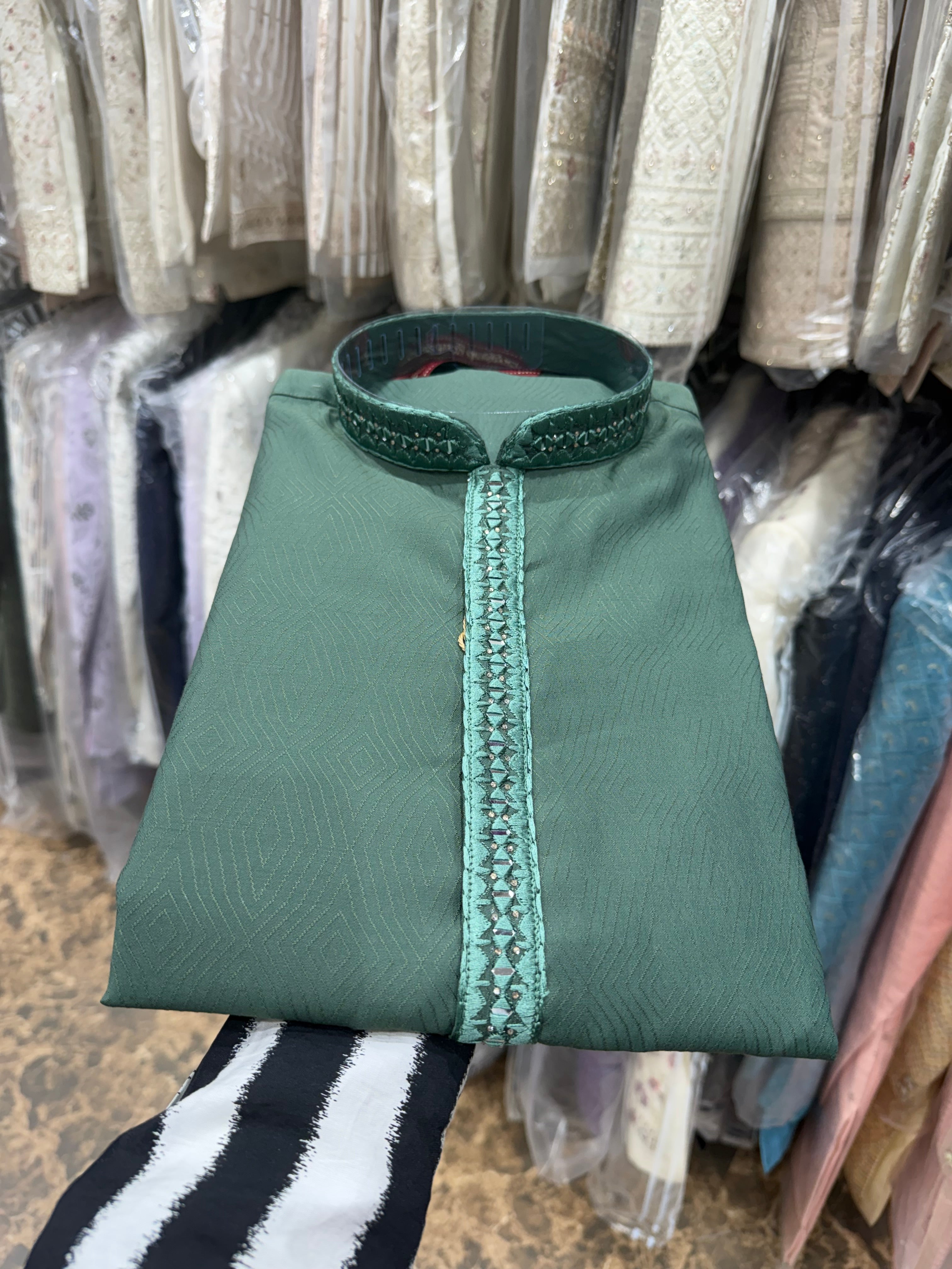 DARK GREEN MIRROR WORK DESIGNER KURTA