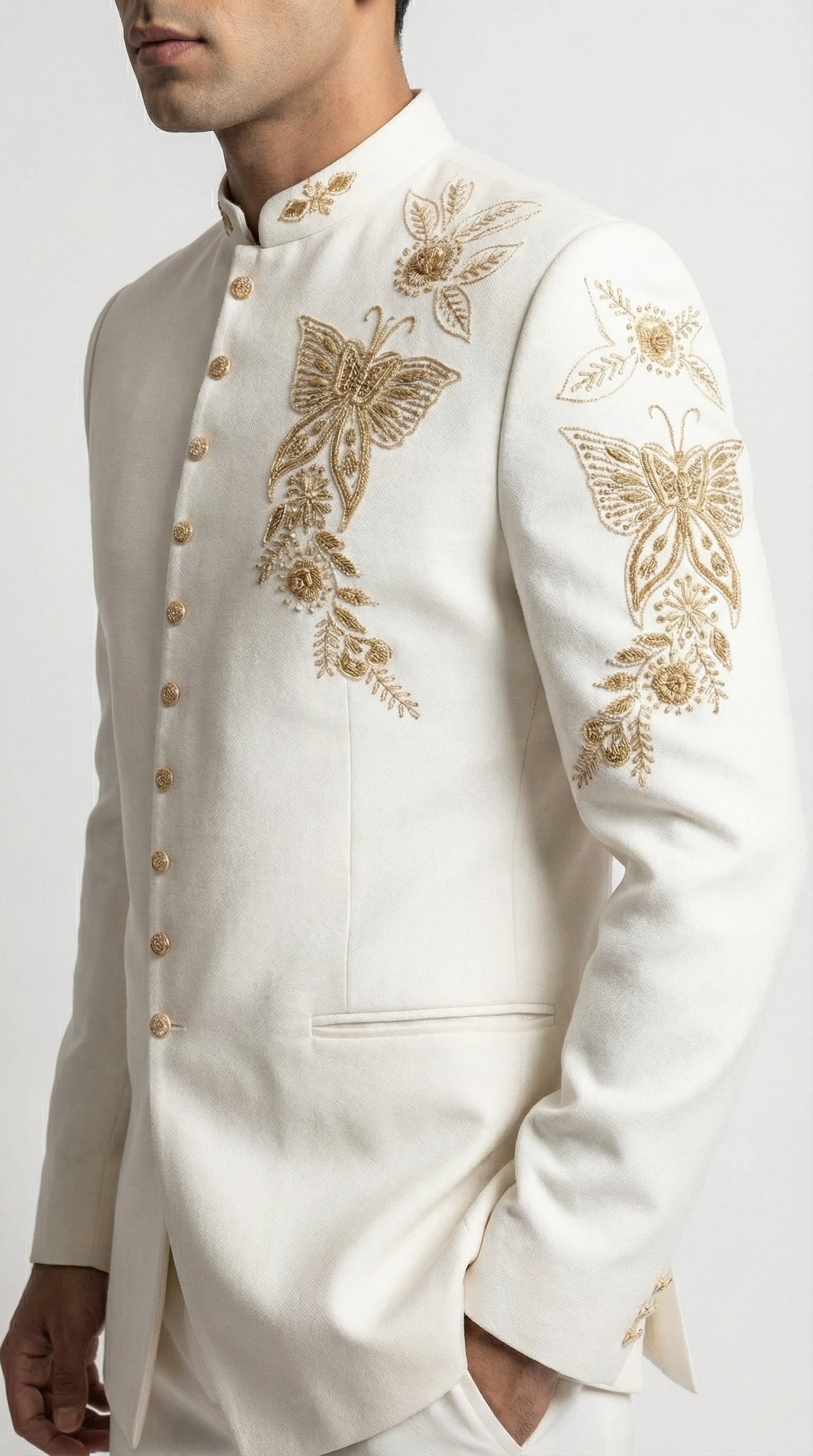 RESPLENDENT CREAM EMBROIDERED JODHPURI