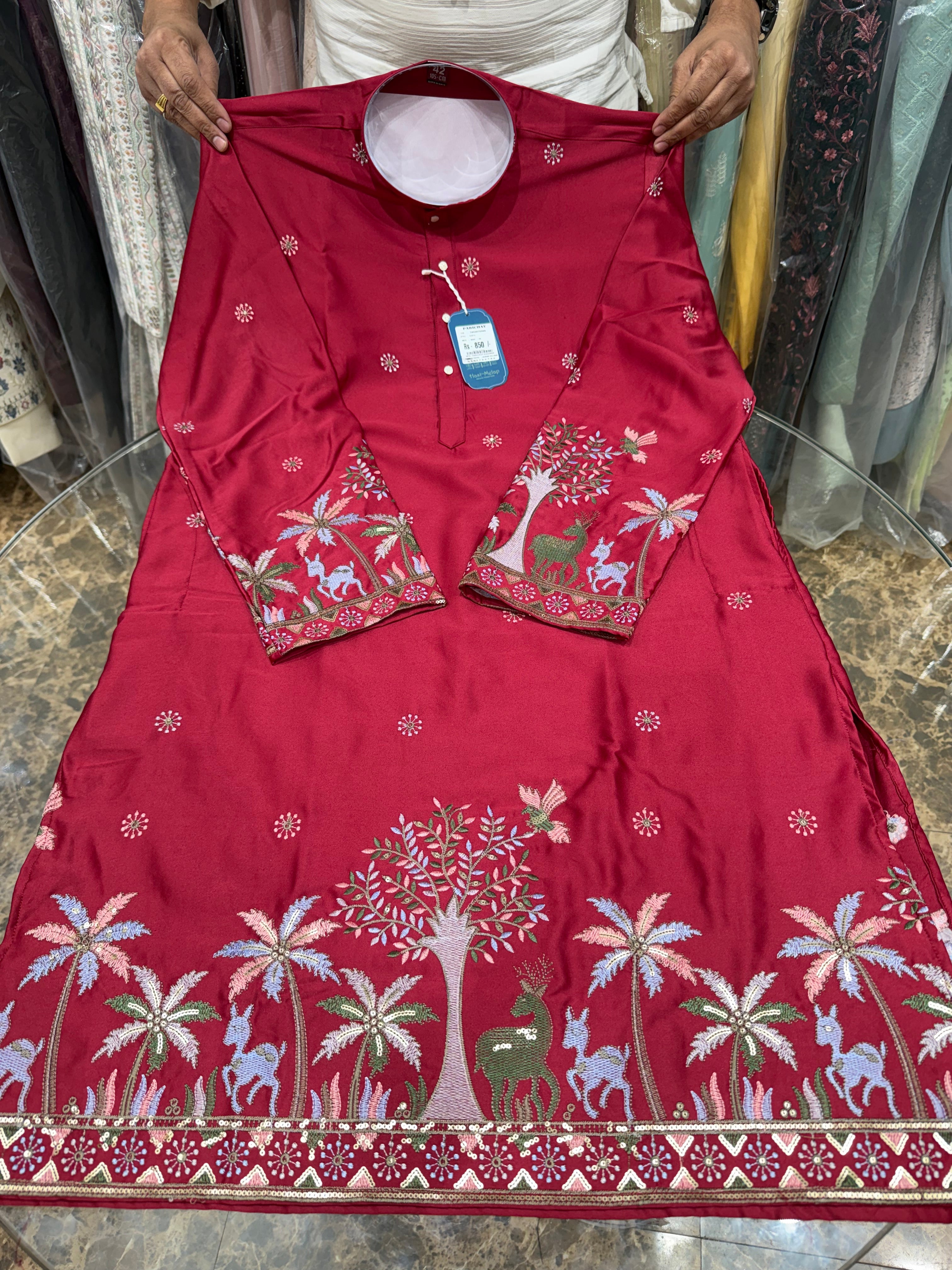 RED PANELLING KURTA
