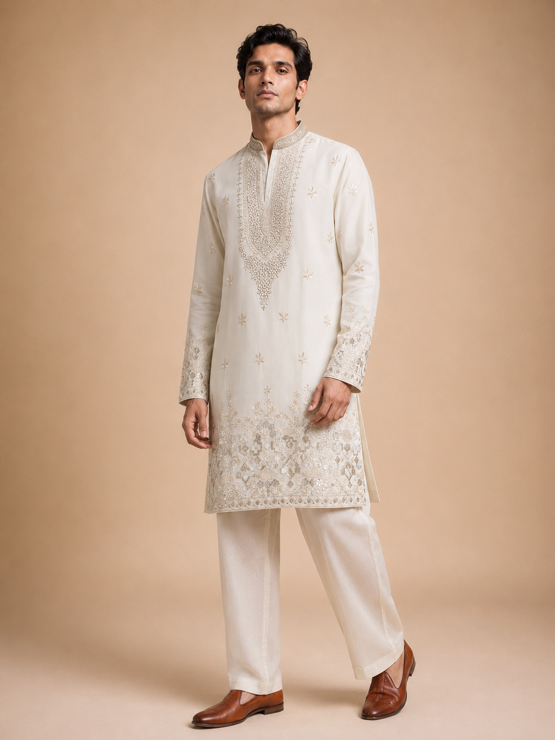 IVORY ROYAL EMBROIDERED KURTA SET